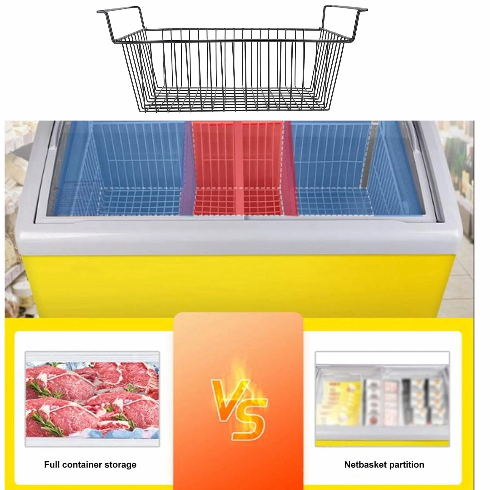 TOPINCN 2 Contenedores Organizadores para Congelador, Cesta de Almacenamiento para Congelador Apilable, Divisor de Almacenamiento de Alambre de Metal para (Largo 70 cm x ancho 30 cm x