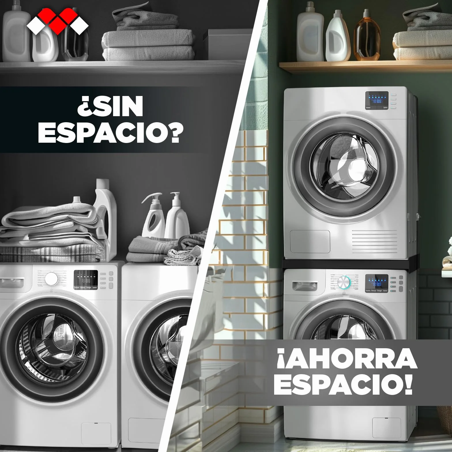 Meliconi Torre Noir Kit de superposición lavadora-secadora, premontado, certificado TÜV SÜD, capacidad máxima 250 kg, Made in Italy, color negro