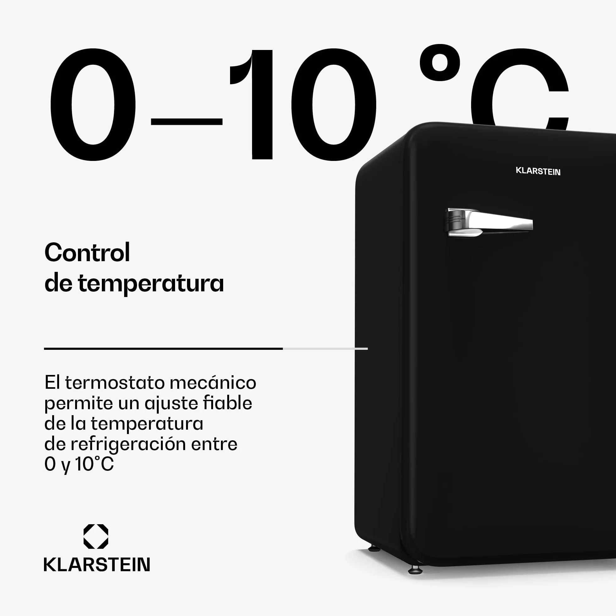 KLARSTEIN Audrey Evo 90L Mininevera Retro - Silenciosa 40 dB, Termostato Ajustable, Puerta Reversible, Nevera Pequeña para Habitaciones, Oficinas, Negro