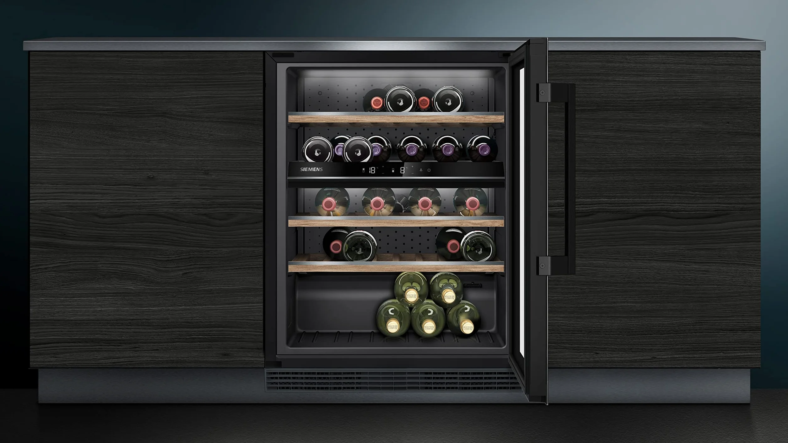 SIEMENS KU21WAHG0 iQ500 - Nevera para vino (82 x 60 cm, 44 botellas, temperatura: 5-20 °C, dos zonas de temperatura controladas por separado, 120 L)