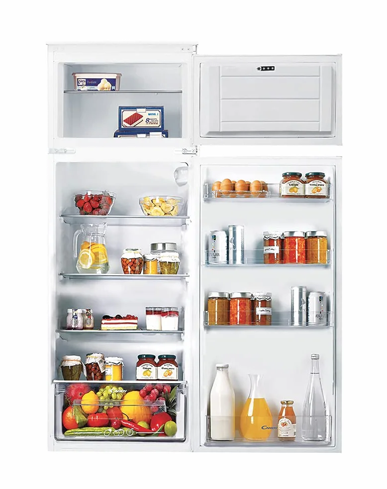 Candy CFBD 2450/5EH - Frigorífico empotrado con congelador, puerta de arrastre, doble puerta, nicho de 144 cm, 205 litros, compartimento frigorífico de 169 litros, congelador de 36 litros, 1 cajón de