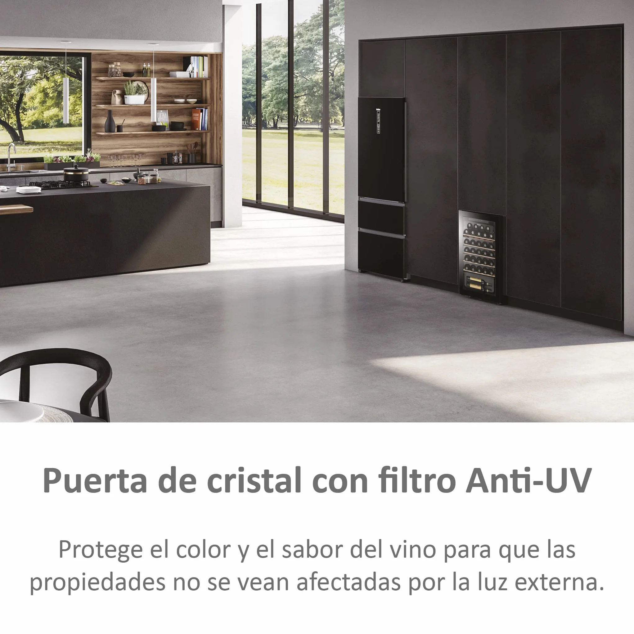 Haier Wine Bank 50 Series 3 HWS33GG- Vinoteca de 33 Botellas,Estantes de Madera,Filtro Anti-UV, Refrigeración por Compresor,Display Digital,Iluminación LED,Silenciosa 37 dbA, Antivibraciones