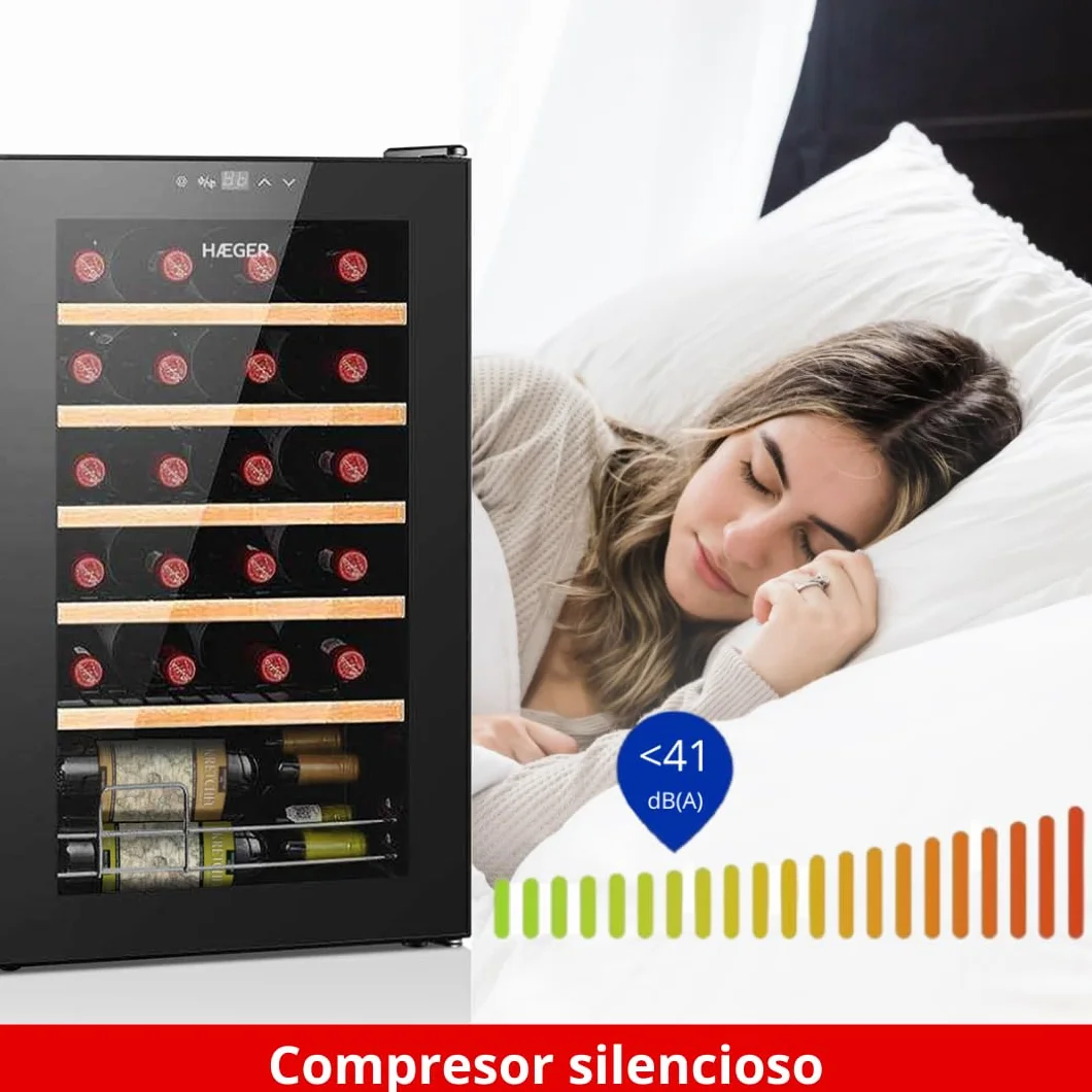 HAEGER Vinoteca Chateaux 24-24 Botellas, luz interior, 6º C - 20º C, Silenciosa, Panel de control táctil