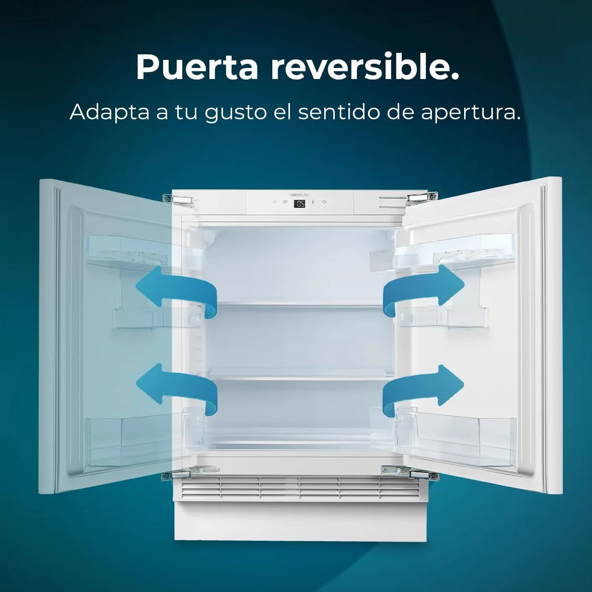 Cecotec Mini Nevera Integrable de 138 L Bolero CoolMarket TT BI 138 White E. Altura 81,8 cm y 59,5 cm de Ancho, Display Touch, Fast Cooling, Puerta Reversible, Temperatura Regulable, Blanco