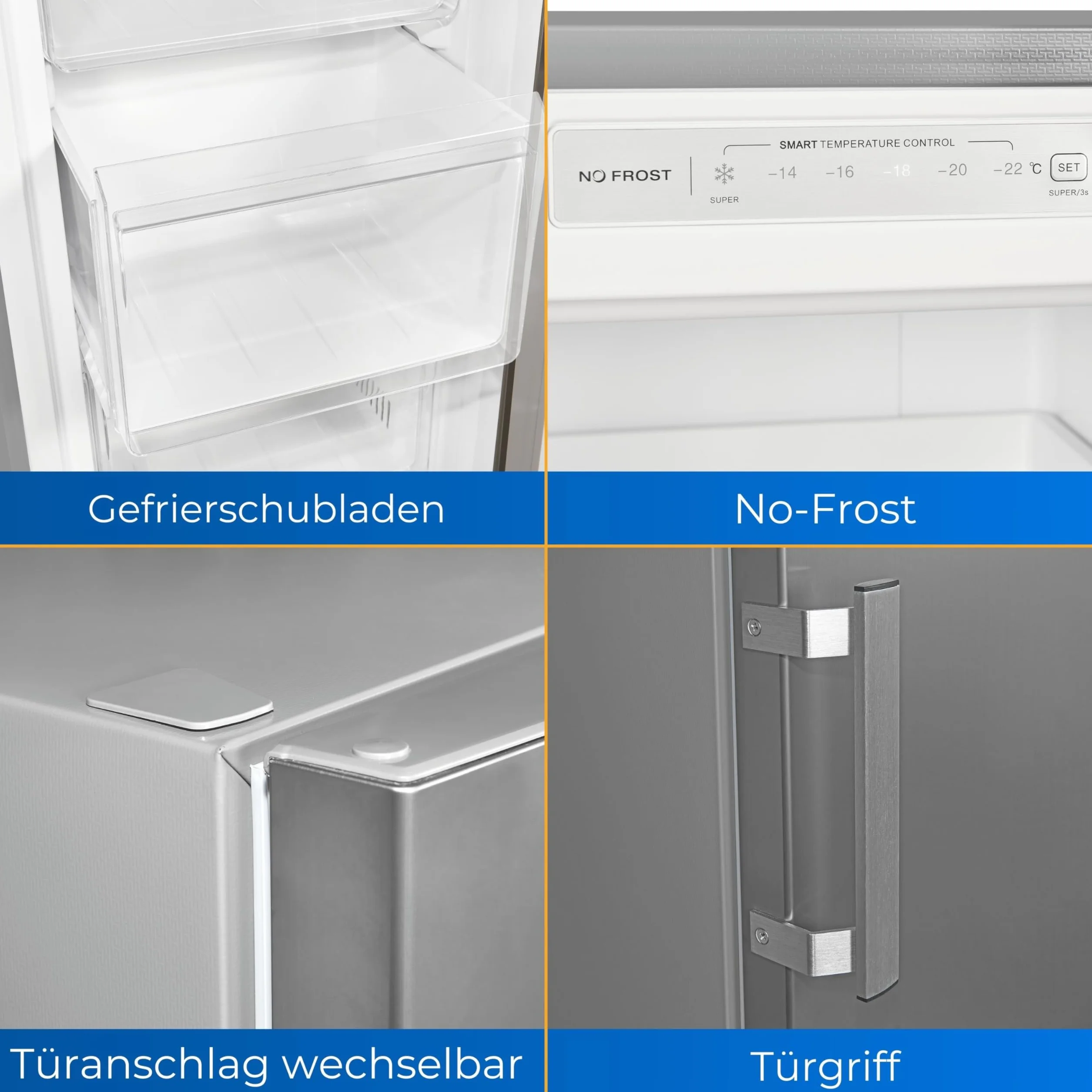 Exquisit Congelador Vertical No-Frost 161L Clase D Acero Inoxidable 143x54x60 cm