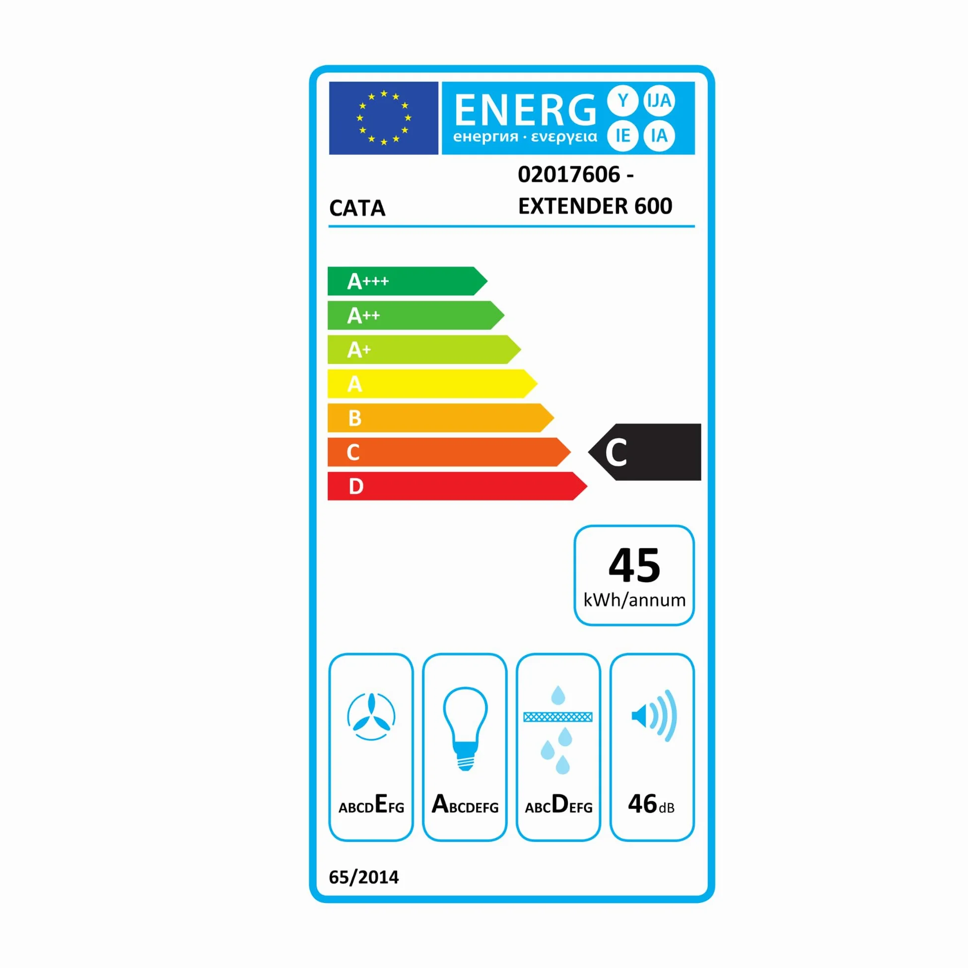 CATA Extender 600 Campana Extractora Telescópica de 60 cm, 390 m³/h, 2 Velocidades, Control Mecánico, Iluminación LED, Filtros Lavables, Clase C, Acero Inoxidable