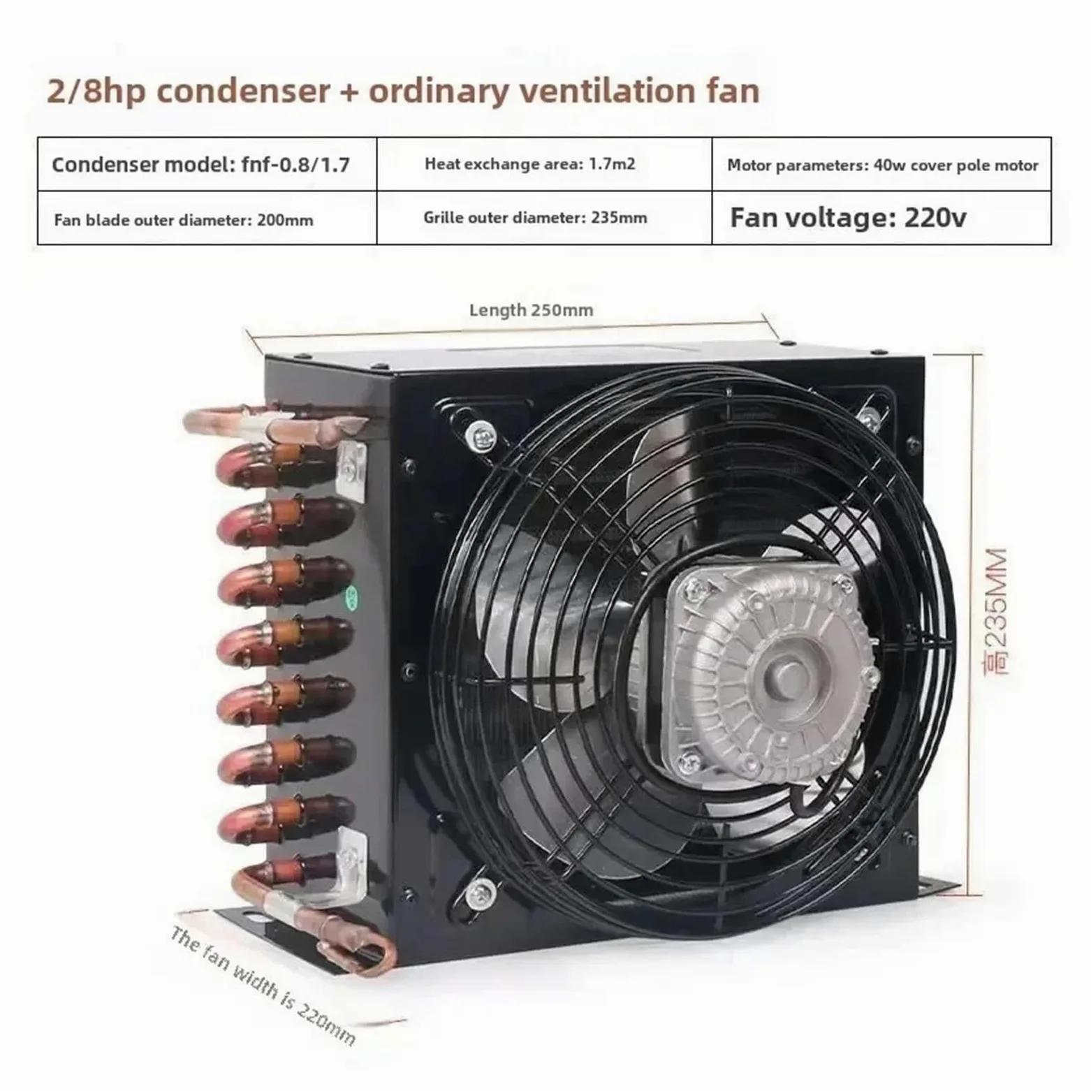 Condensador Del Refrigerador, Pequeño Evaporador Universal Refrigerado Por Aire 2/8HP Del Radiador(40W Add fan)