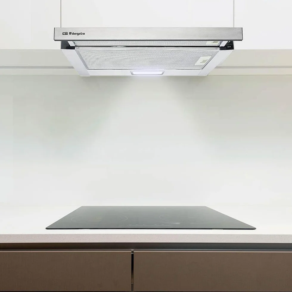 Orbegozo TL 07160 IN - Campana extractora telescópica 60 cm, capacidad de extracción 308,2 m3/h, 3 niveles de potencia, 2 filtros de aluminio desmontables, iluminación LED