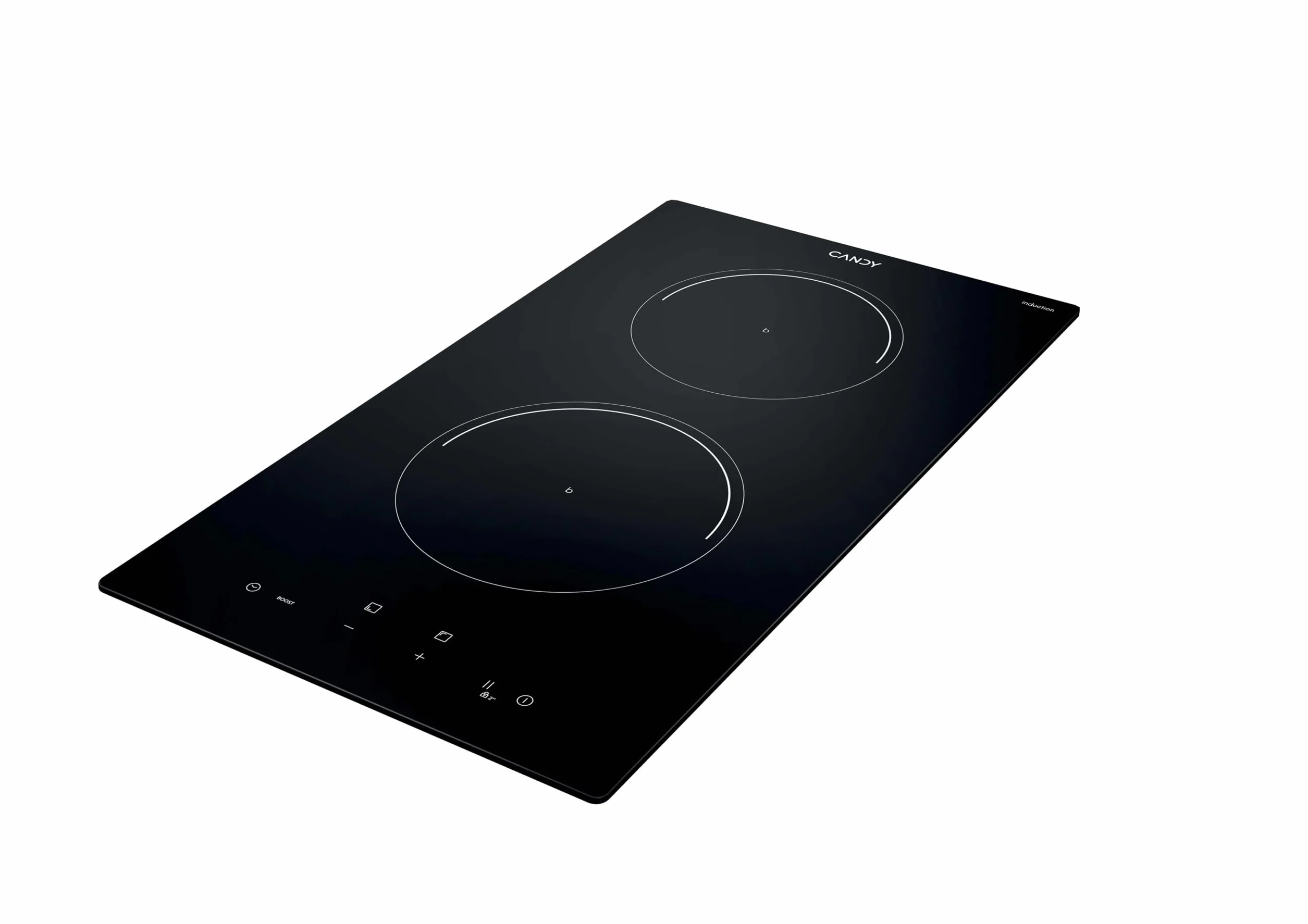 Candy CI32CBB Placa Inducción Dominó, 2 Zonas, 30 CM, 9 Niveles de Potencia, 3,5KW, Mandos Centrales, Indicador de Calor, Bloqueo Infantil, Alerta Sobrecalentamiento y Derrames, Negro