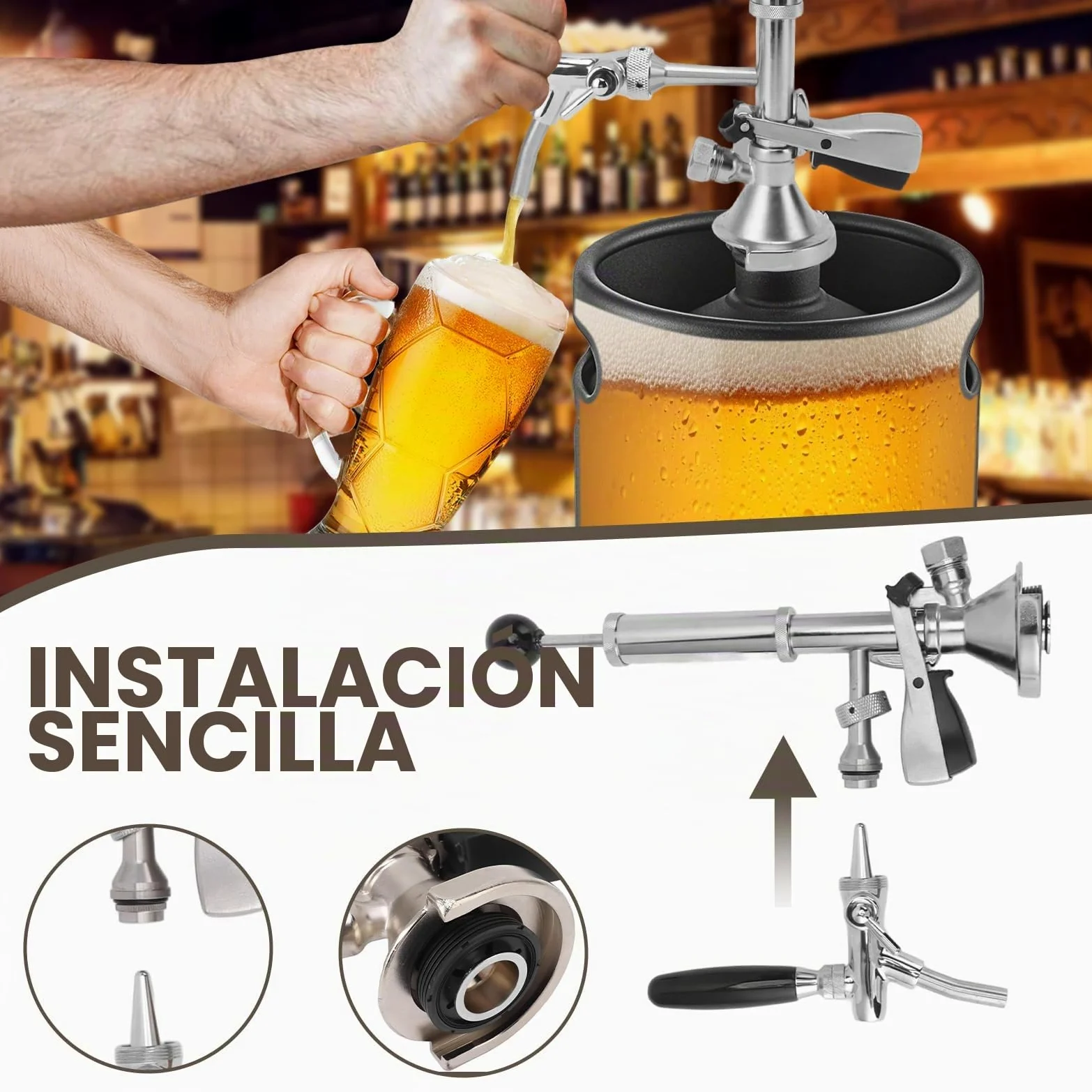 Bomba de cerveza de 4 pulgadas, grifo de cerveza de acero inoxidable, kit de grifo con bomba de aire y distribuidor, grifo de pistón para conexiones de barril, bomba de barril, perfecto para picnics y