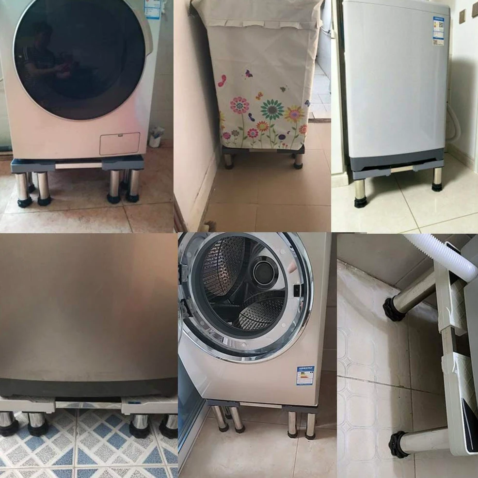 Base ajustable para lavadora, soporte antivibración para secadora y refrigerador, resistente capacidad de 400 kg, 40-65 cm de longitud/ancho, 8 patas, 19-22 cm de altura