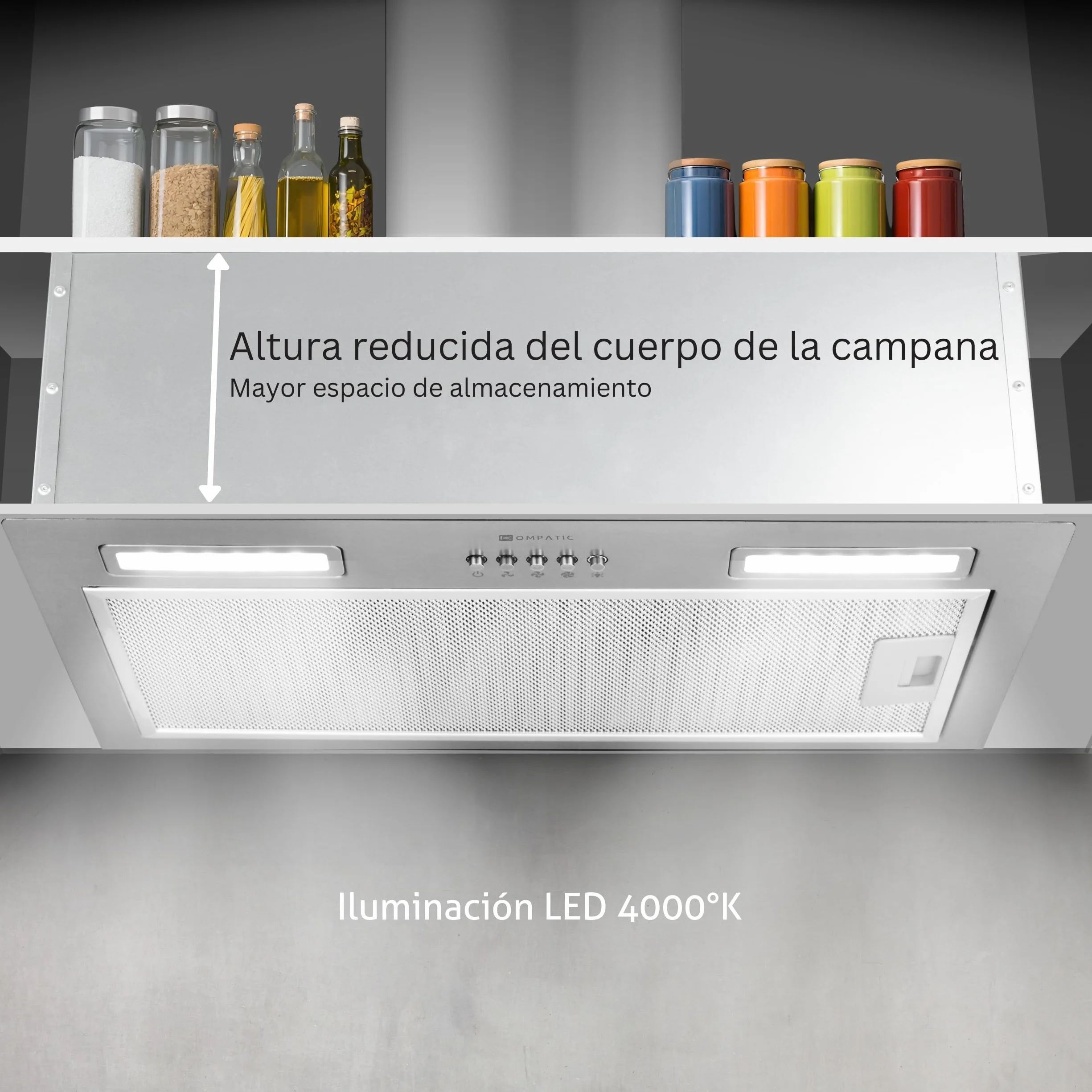 Lane 50 KLN50SI Campana Extractora Encastrable 50cm, A+++, 450 m³/h, Con Filtro de Carbón KCF4, Temporizador, Control electrónico, Iluminación LED, 3 velocidades + boost, Acero Inoxidable