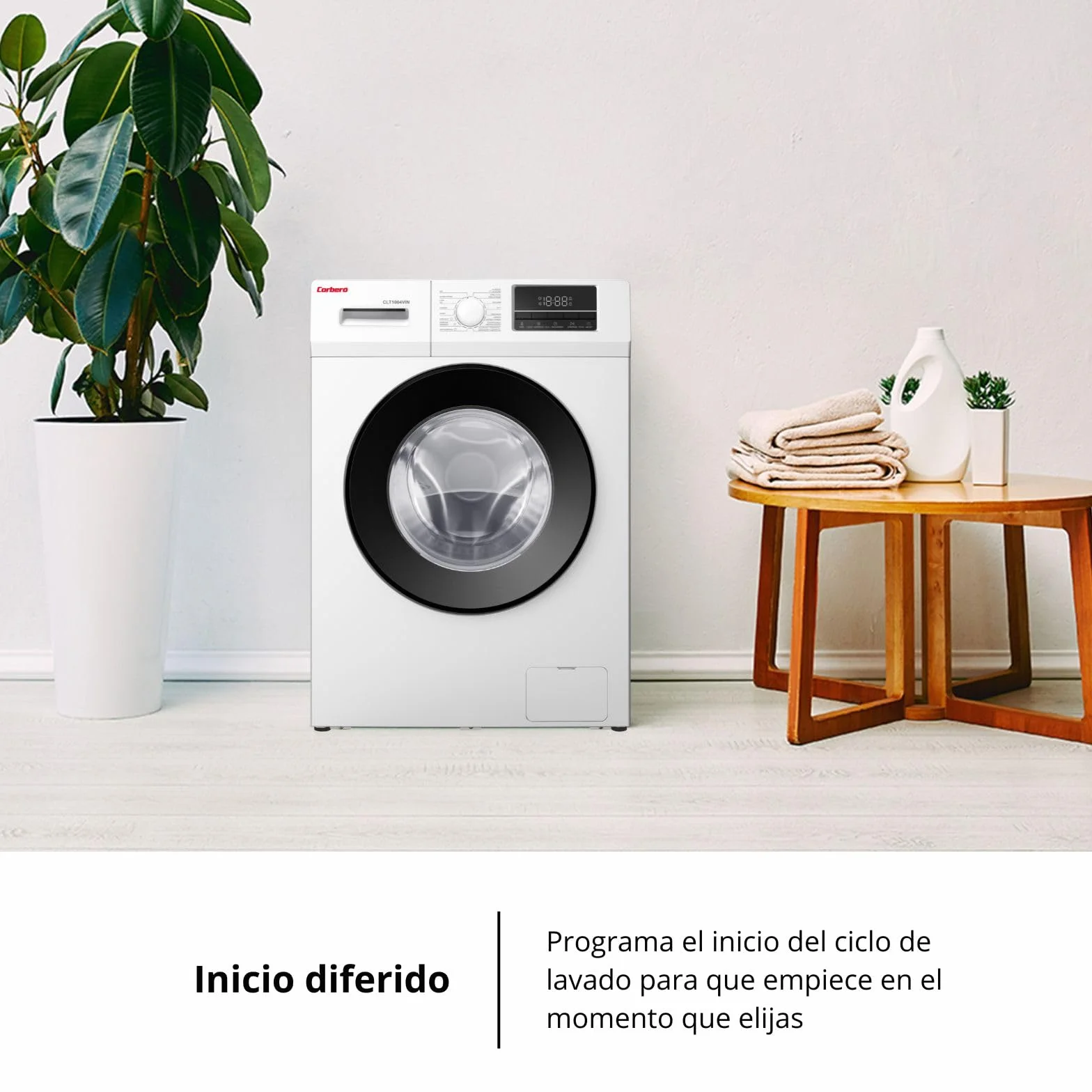Corbero - Lavadora Carga Frontal Premium10 Kg | CLT1004VIN |1400 Rpm Motor Inverter | 16 Programas con Vapor | Inicio diferido 3-24 Horas | Lavado Rápido | Puerta XXL | E.Energética A | Blanco