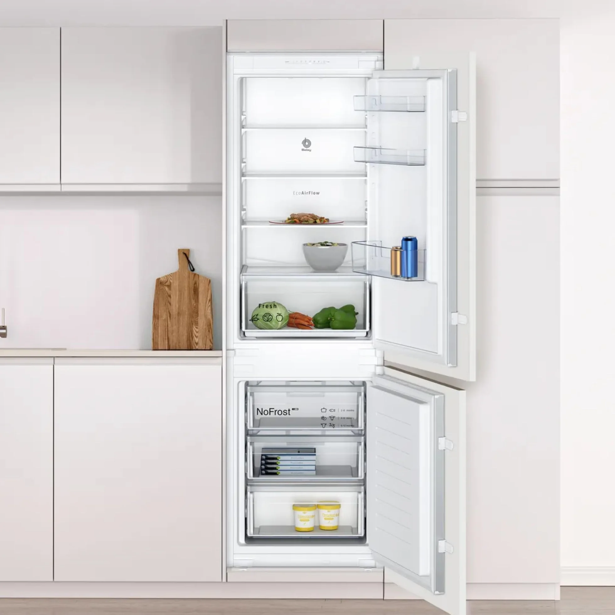 Balay - Frigorífico Combi Integrable, Puerta Deslizante, NoFrost, Cajón Fresh, 260 litros, 3KIE712F