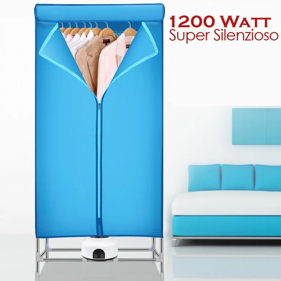 BAKAJI Secadora eléctrica de armario con mando a distancia y pantalla de control, secador de ropa de aire caliente, potencia 1200 W, temporizador 180 min, tamaño 65 x 45 x 138 cm