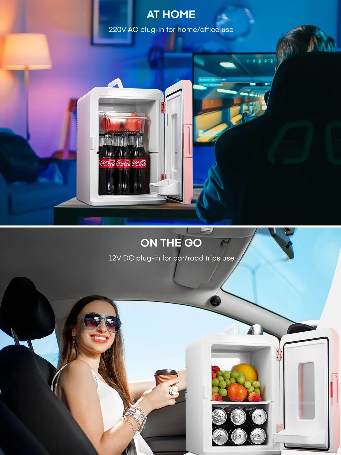 NORTHCLAN Mini Nevera Portatil, 15L Nevera Pequeña, 12V/230V, Funciones Enfriar y Calentar, Mini Frigorífico para Coches, Oficinas y Dormitorios, Cosméticos y Cervezas, Modo Max y ECO, Rosa