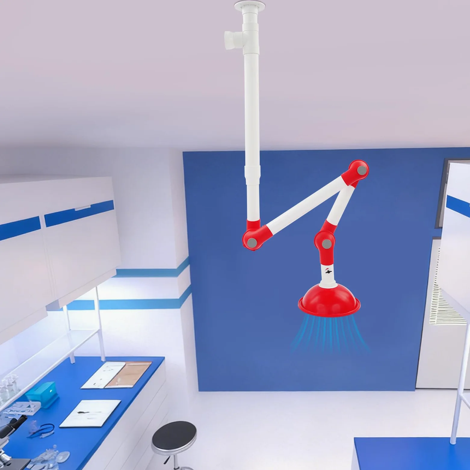 Campana Extractora de laboratorio universal con válvula ajustable,Campana de extracción giratoria 360° de polipropileno y aluminio con 375mm abertura de campana,para la ventilación de gases de escape