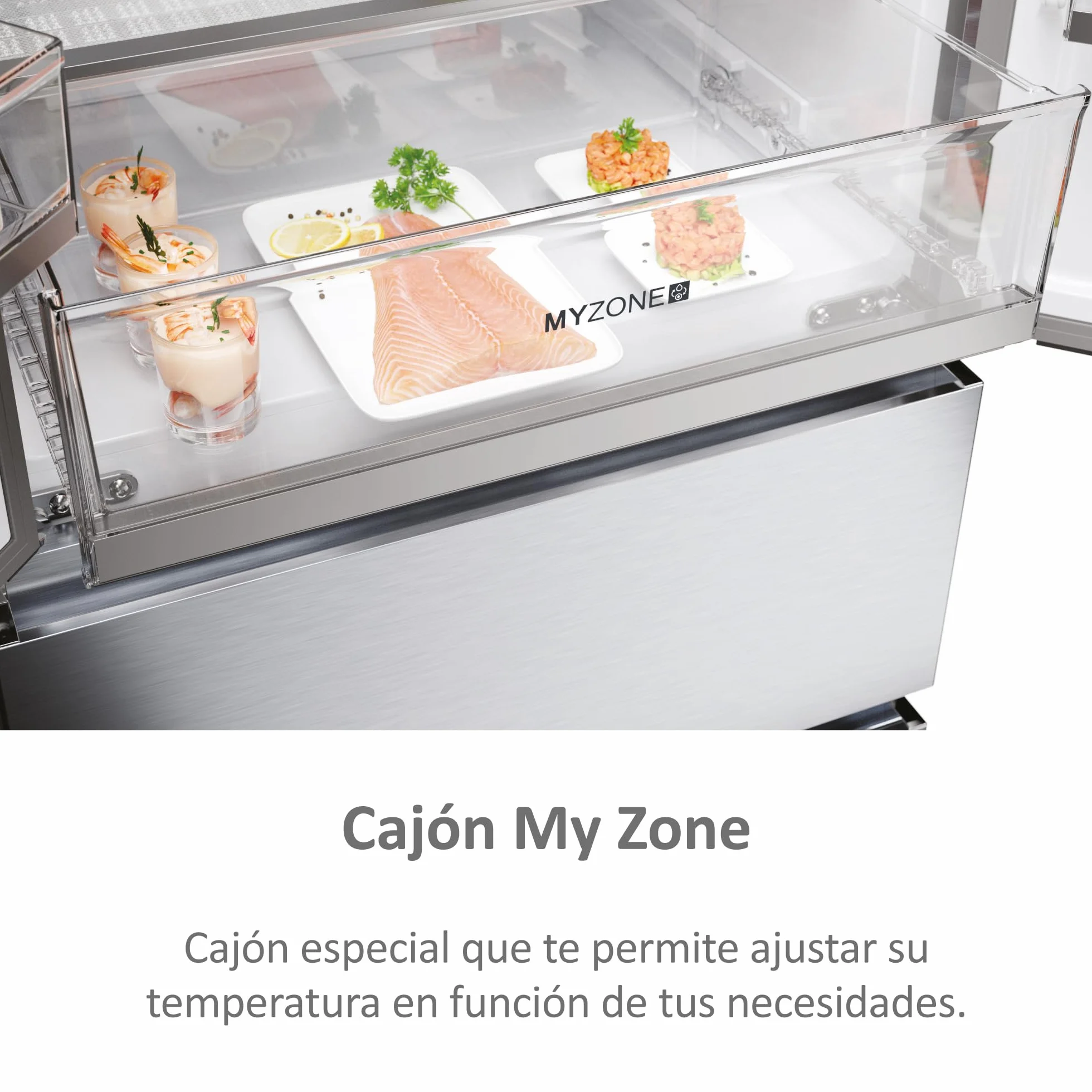HAIER FD 70 Series 5 HFR5719ENMG - Frigorífico Puerta Francesa, Cajones Direct Access, Circular AirFlow, Motor Inverter, My Zone Plus, Total No Frost, Ancho 70cm, Alto 1,90m, 446L, Luz LED, Inox