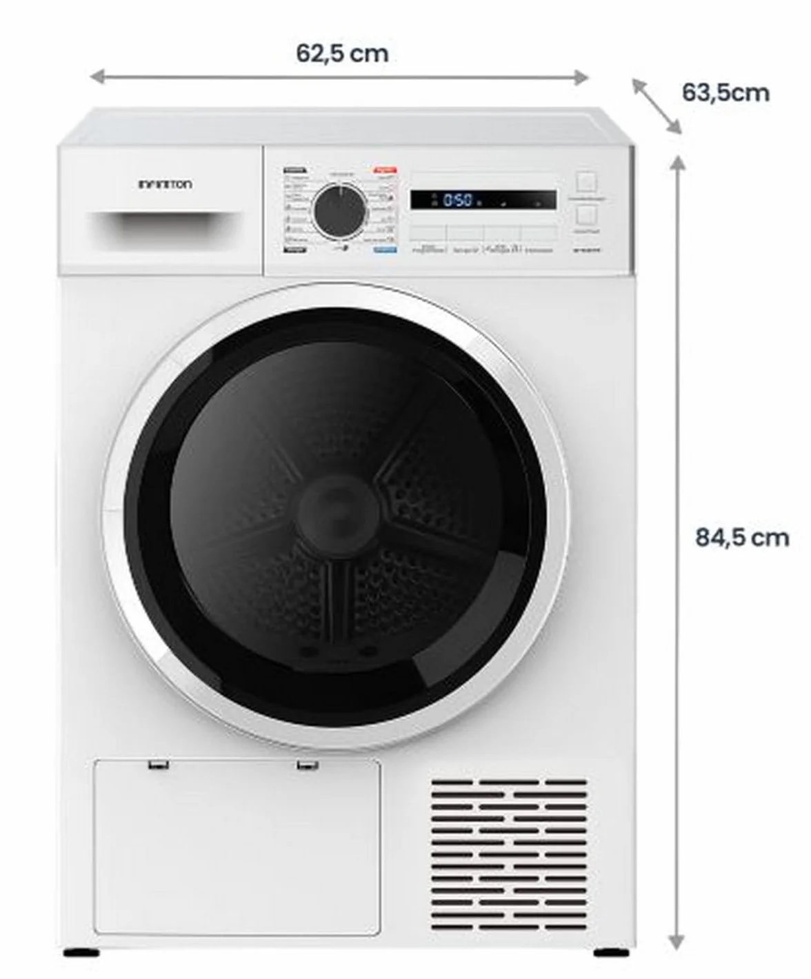 Secadora Bomba de Calor Infiniton SD-A85BB, 8 kg, 85 cm de Altura, 14 Programas, Función Antiarrugas, E, Cesto interior de acero galvanizado, Pórtico extra grande con 375mm (SD-A85BB || Blanco)