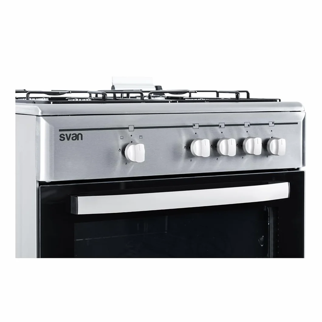 Svan Cocina Gas Butano 4 Zonas Horno 59 L Inox SKG4601X Control Manual 2 Programas Cristal Puerta Doble Capa Tapa Abatible