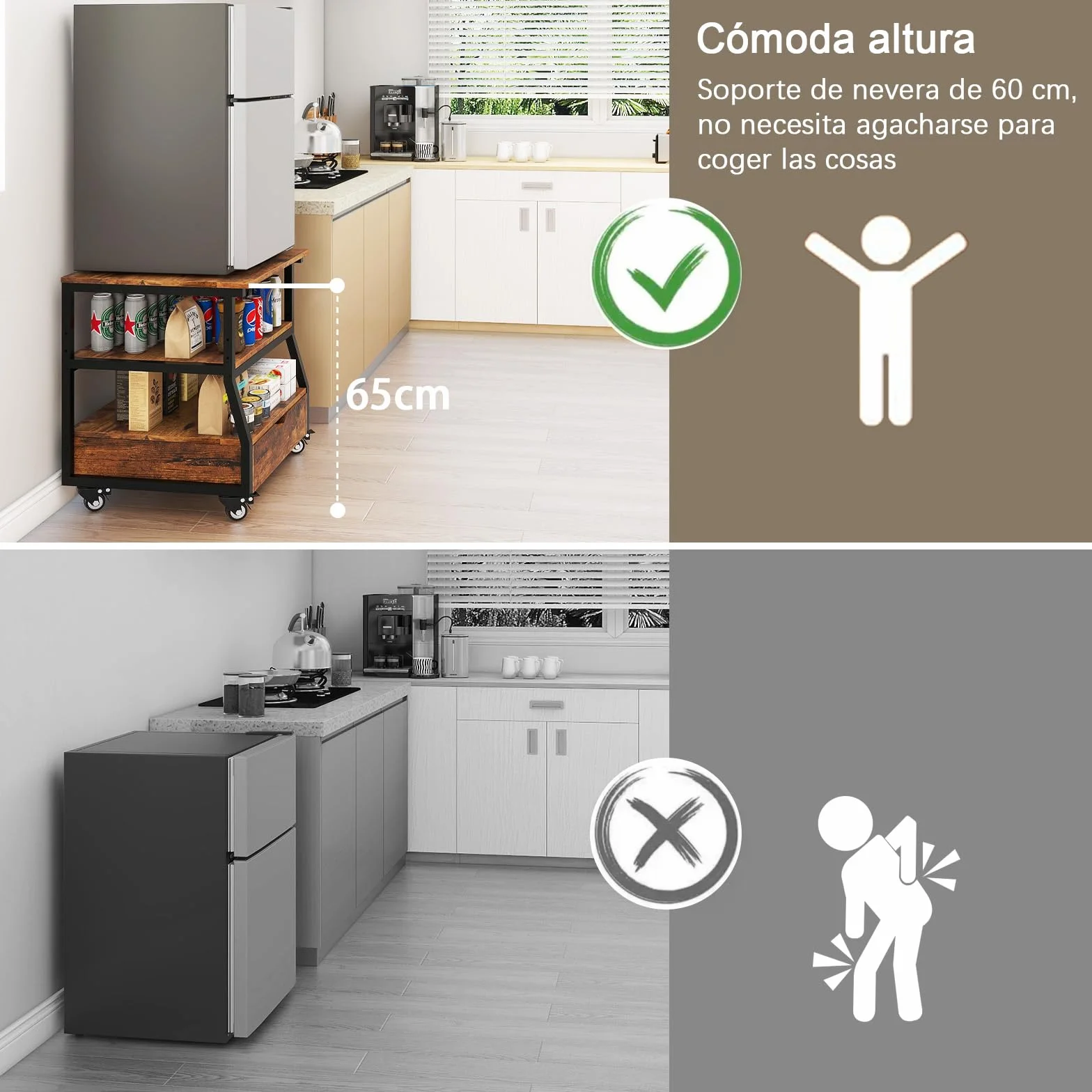 PUNCIA Soporte de 3 Niveles para Mini Nevera Mueble Estante de Frigorífico con Ruedas Organizador Móvil con Cajón Plataforma para Refrigerador Cocina Salón Oficina