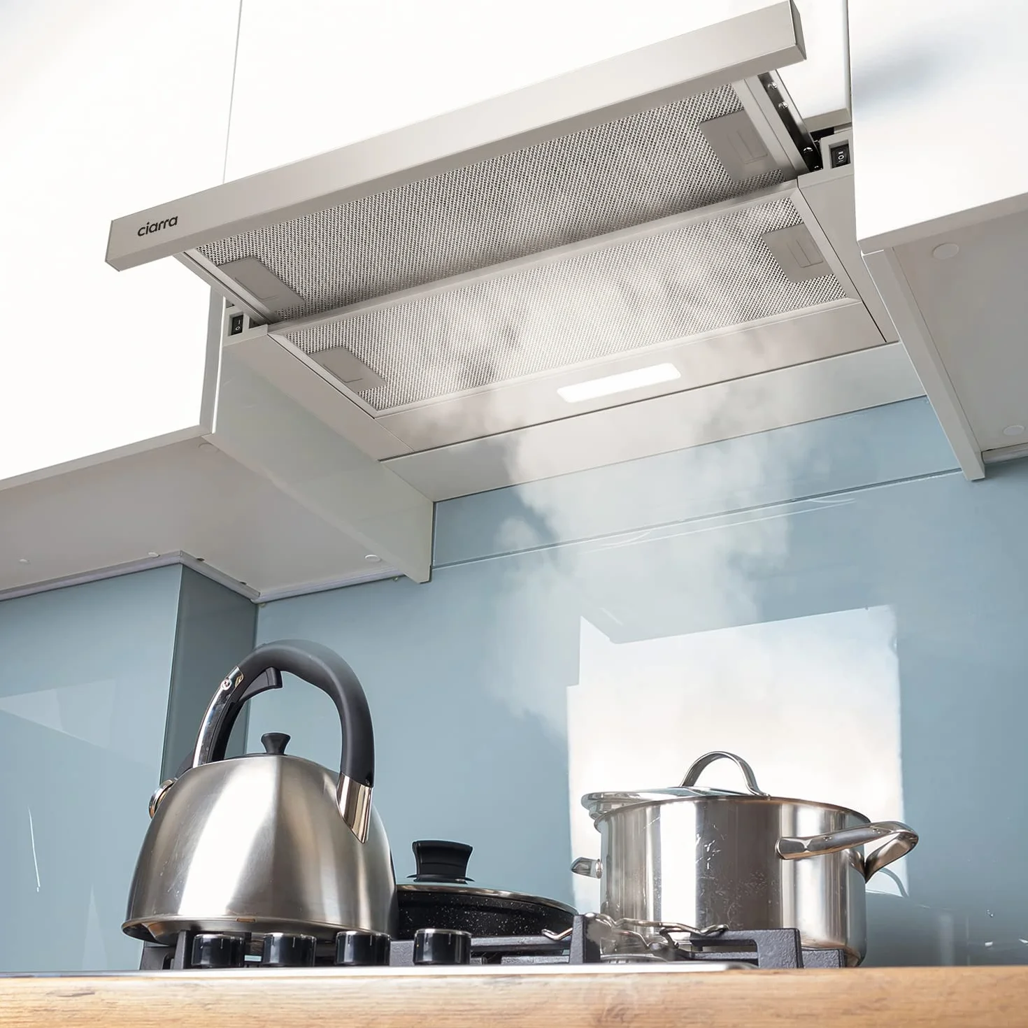 CIARRA CBCS6906D Campana Extractora Telescópica de Cocina de 60 cm 370 m³ / h Campana de Chimenea de Acero Inoxidable Modo Extracción 2 Niveles Iluminación LED y Filtros de Grasa