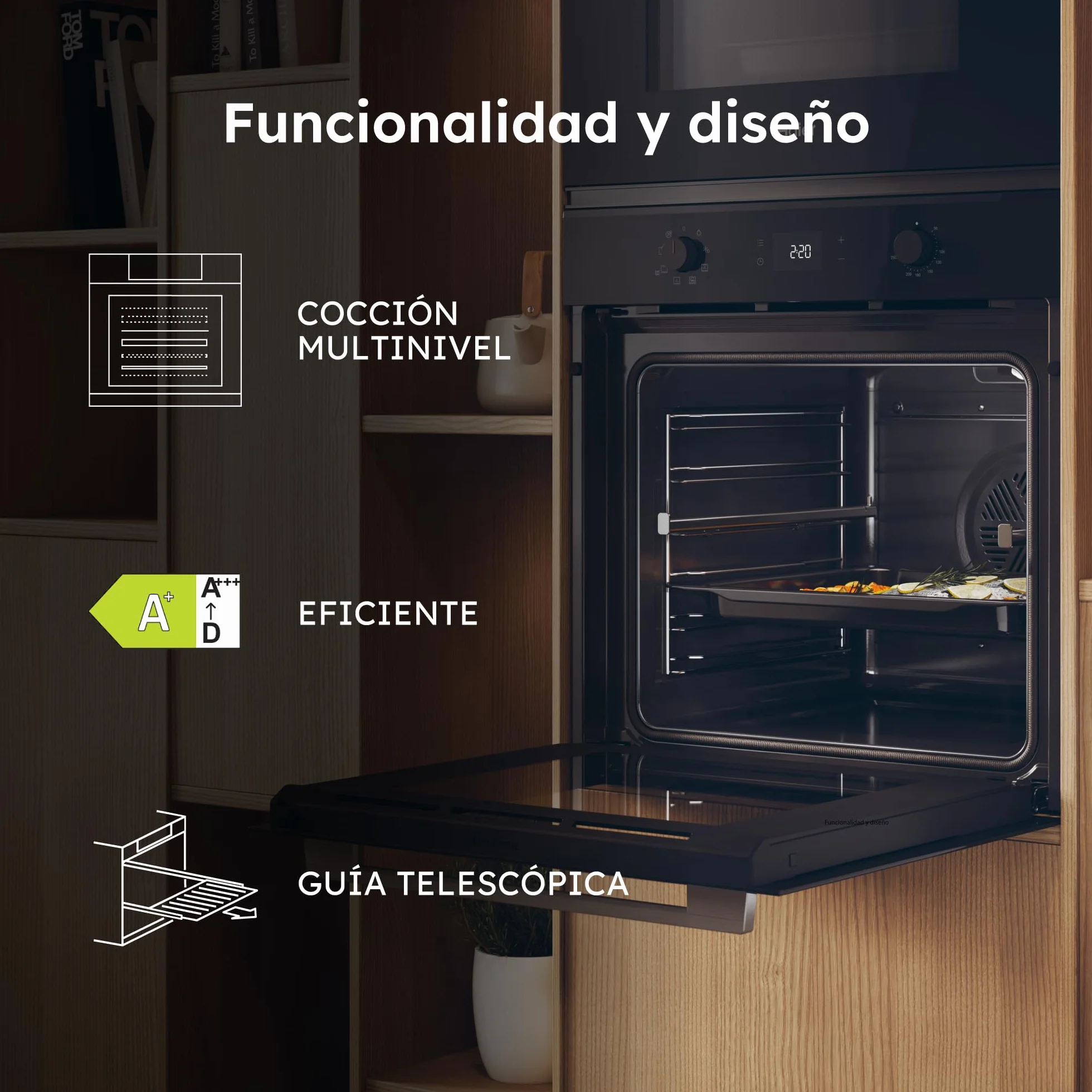Haier ID Series 2 H6 ID2P3T1HTX - Horno Multifunción Hidrolítico, 78L, Cocción multinivel, 9 Funciones, Display táctil y mandos giratorios, Guía Telescópica, 2 Cristales en puerta, Negro e Inox