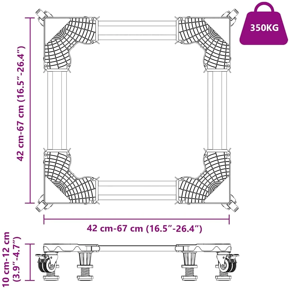 Base para lavadora gris, 67 x 67 x 12 cm, acero inoxidable con ruedas extensibles, 350 kg de carga, accesorio de lavadora para accesorios de secadora en interiores