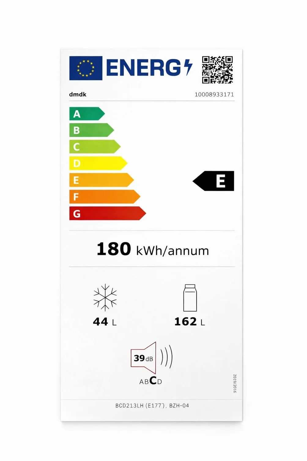 DMDK DKC2 Independiente Refrigerador/Congelador, 206 L Contenido neto, 4 estantes ajustables, bandeja grande para verduras, crema, clase energética E