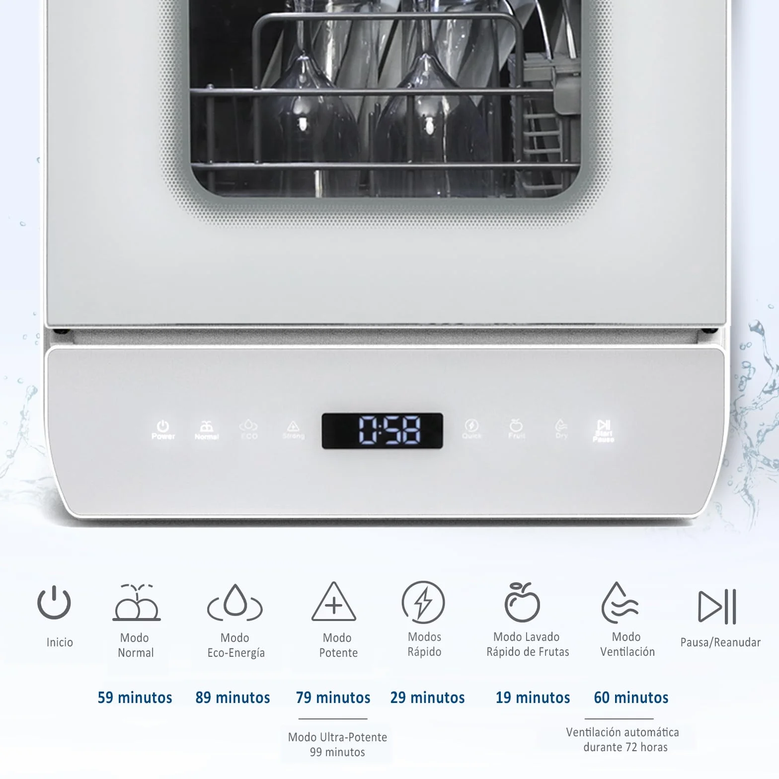YU YUSING Lavavajillas de Encimera 45 cm 4.8 L con 7 Programas 5 Juegos, Mini Lavavajillas Pequeño con 2 Suministro Agua, Portátil, Control Táctil, Pantalla LED para Casa Oficina Camping, Blanco