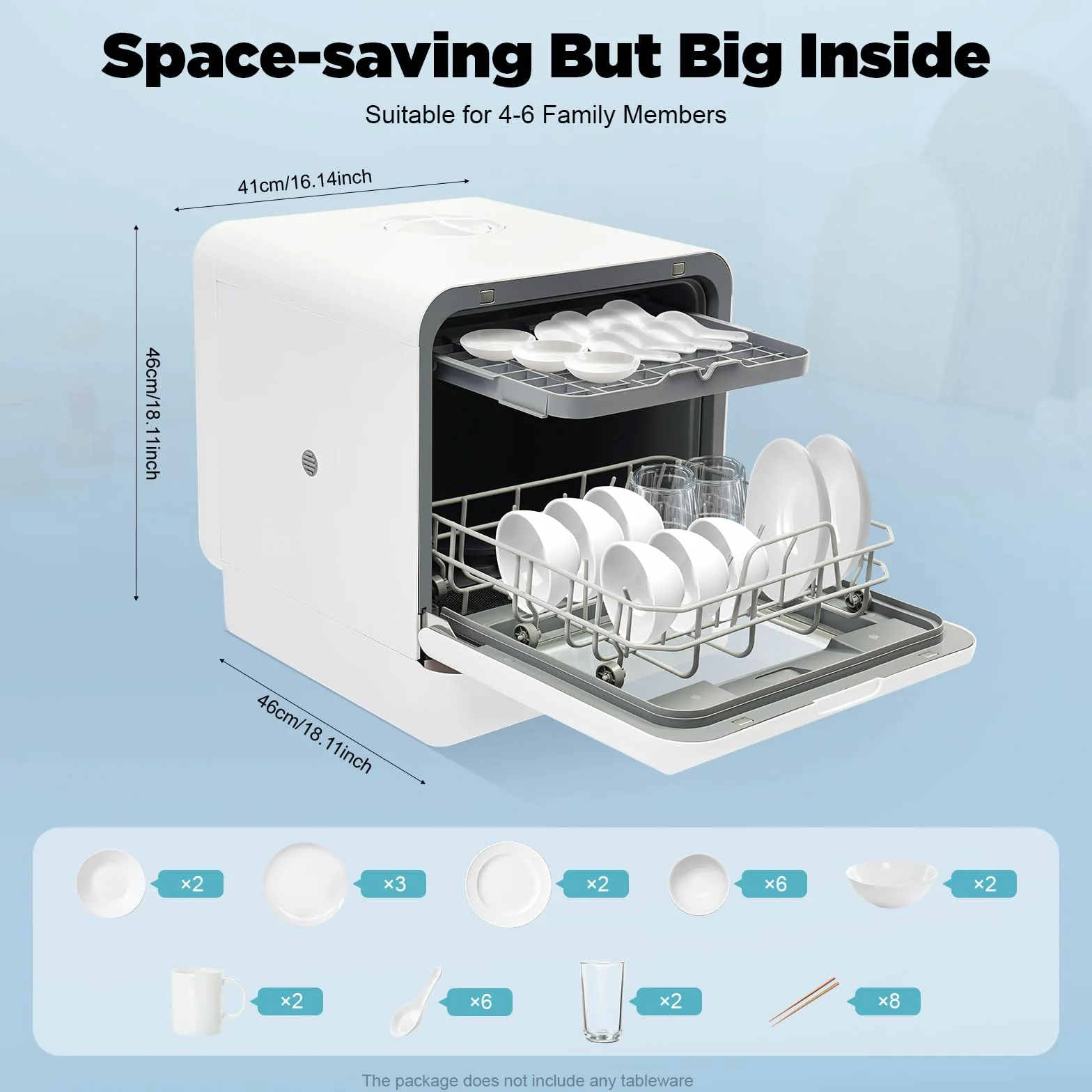 Mini Lavavajillas, Lavavajillas de Mesa para 4-6 Personas, Lavavajillas de Mesa Energéticamente Eficiente con 4 Programas, Secado por Aire Caliente y Antibacteriano por 72h, Blanco