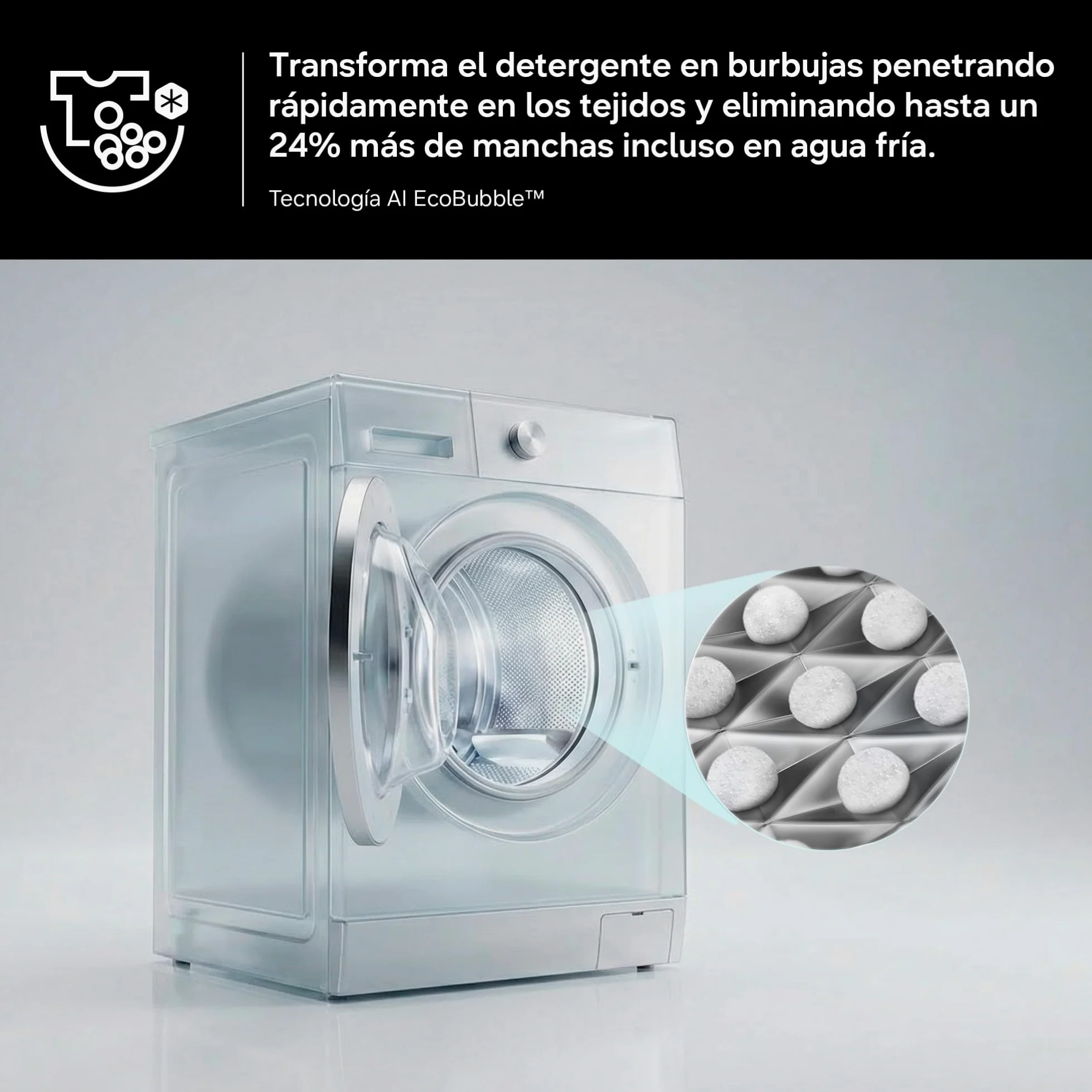 Samsung Lavadora Carga Frontal 9Kg Clase A-10% WW90DG6U85HHU3 | Autodosificación, Ahorra hasta un 70% de energía con inteligencia artificial, Tecnología AI EcoBubble, Programa Super Speed