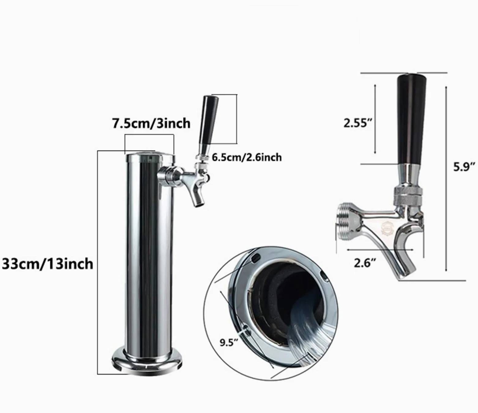 Tirador De Cerveza para Casa Columna de Cerveza de Metal de Acero Inoxidable de un Solo Cabezal, Doble Cabezal y Tres Cabezales con Grifo de Cerveza en la Torre(Double Head)