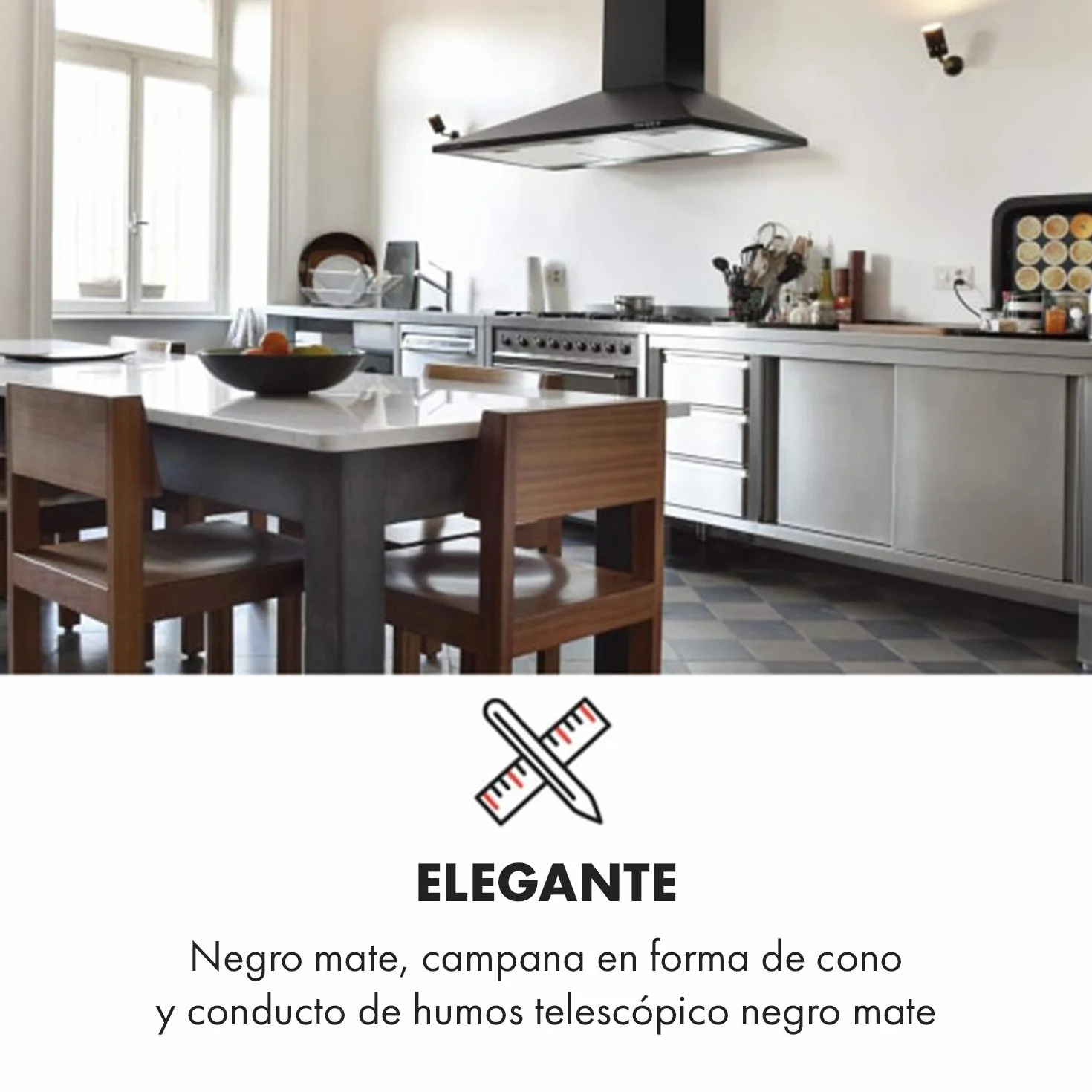 Klarstein Zugspitze 90 Campana extractora - Extractor de pared, Extractor de humos, 65 W, Absorción de 310m³/h, Ventilación y absorción, Iluminación LED de la cocina, Filtro de grasa, Negro