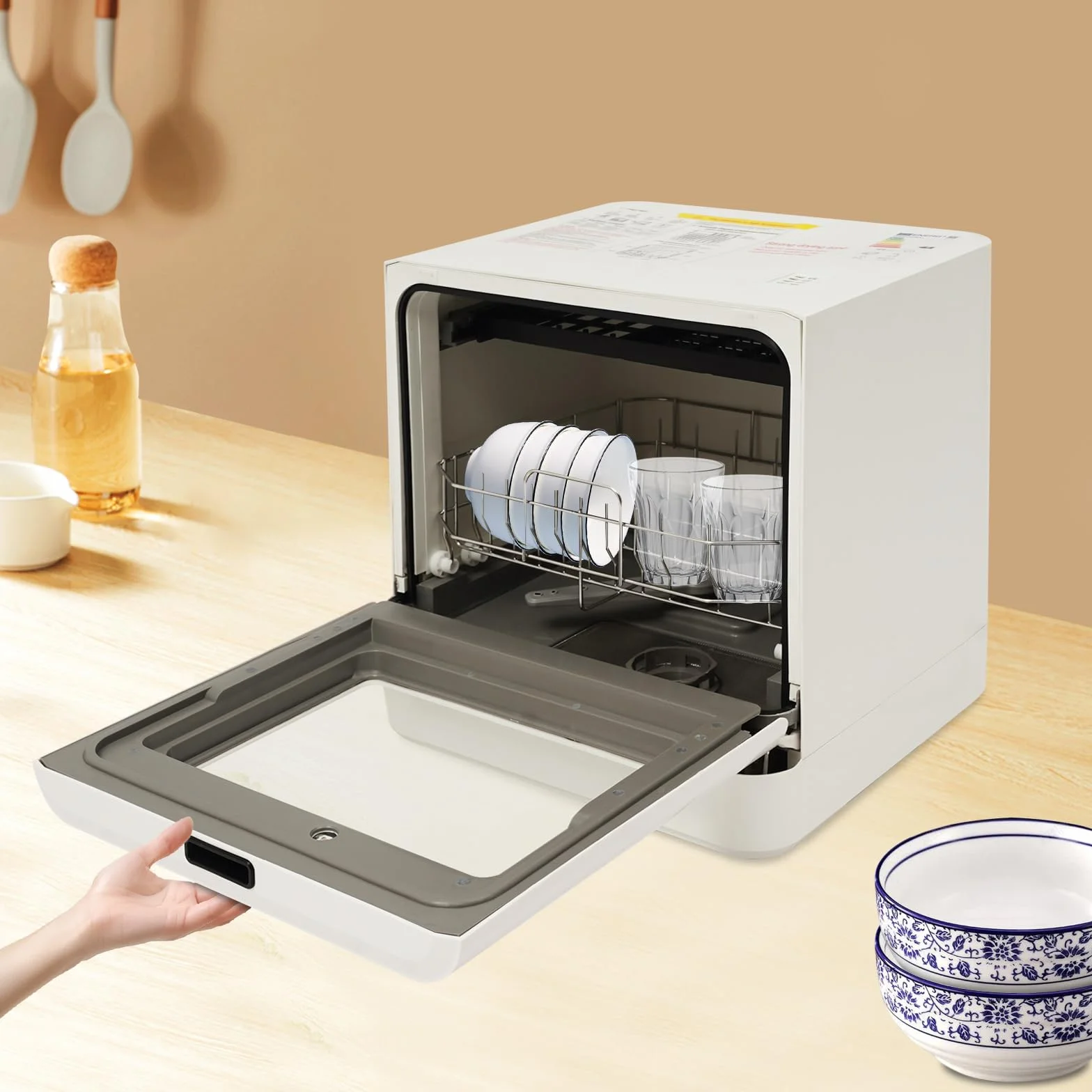 Lavavajillas de mesa, 4 programas, agua caliente a 72 °C, función de secado, lavavajillas eléctrico de 800 W, control táctil