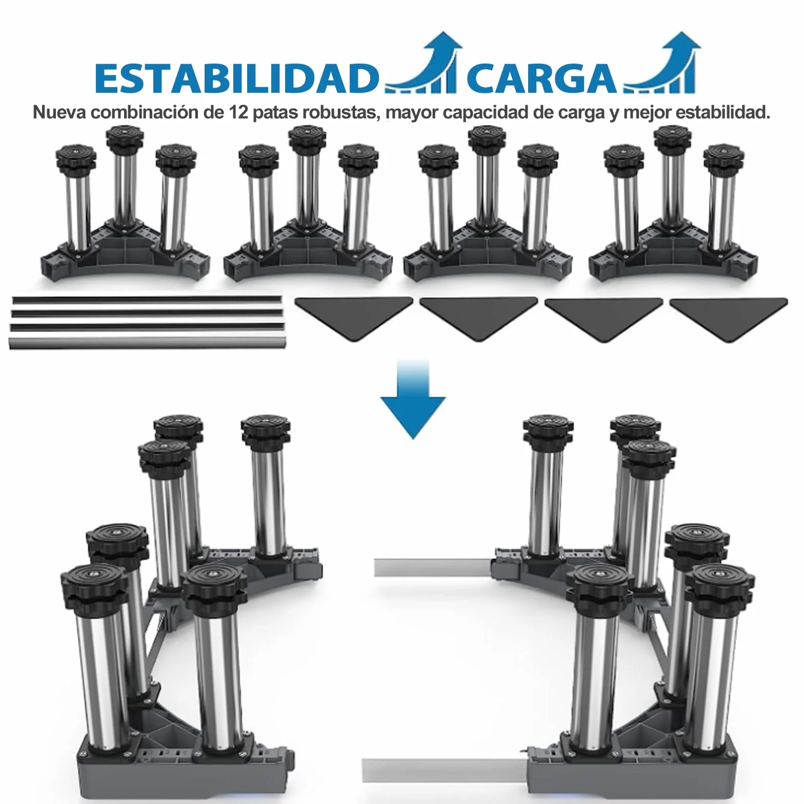 DEWEL Base de Lavadora 12 Pies, Longitud Ajustable 43-57 CM, Altura 18-20 cm, Capacidad de Carga 500 KG Base de Lavadora Ajustable, Adecuada para Secadoras, Refrigeradores y Congeladores