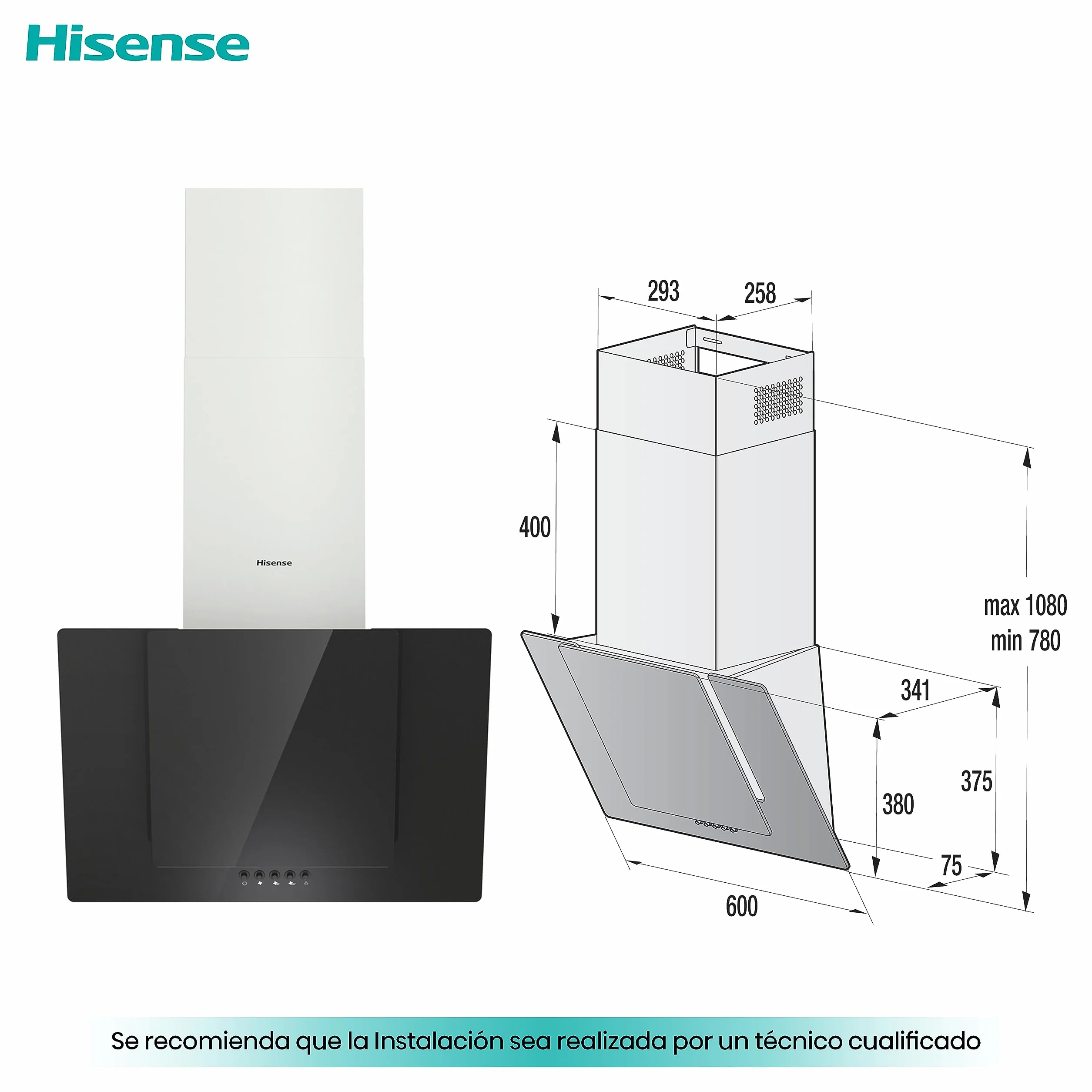 Hisense Campana Decorativa 60 cm 650 m³/h LED Filtro de Aluminio