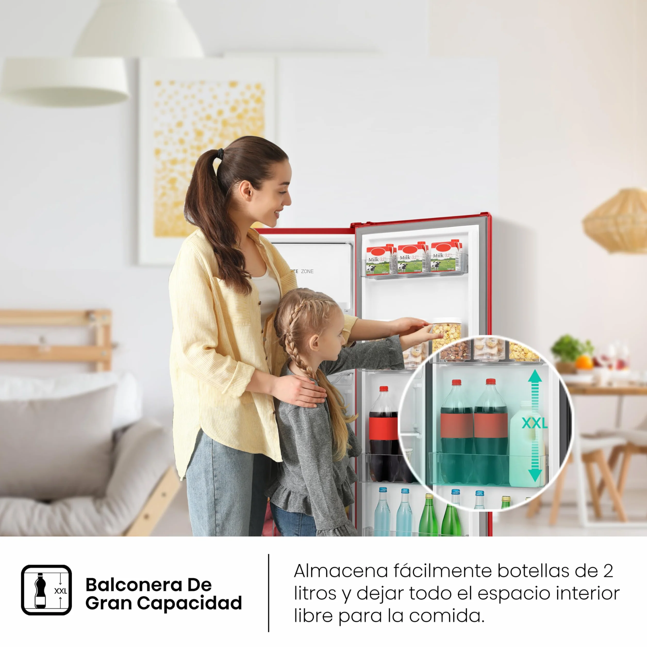 Hisense RR220D4BRE - Frigorífico Una Puerta, Congelador Freeze Zone, 165 L de capacidad, 128 cm alto, Class E, Botellero, Cycle Defrost (Cíclico), Cajón Frutas Y Verduras, Color Rojo