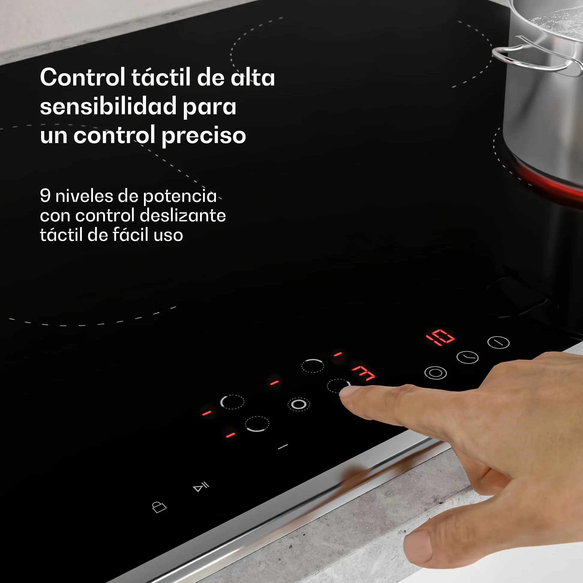 Klarstein Verosteel Vitroceramica 91 cm - Placa Vitrocerámica 5 Zonas, 8400 W, Control Táctil, Temporizador & Bloqueo Infantil, Superficie Fácil de Limpiar, Diseño Minimalista Encastrable
