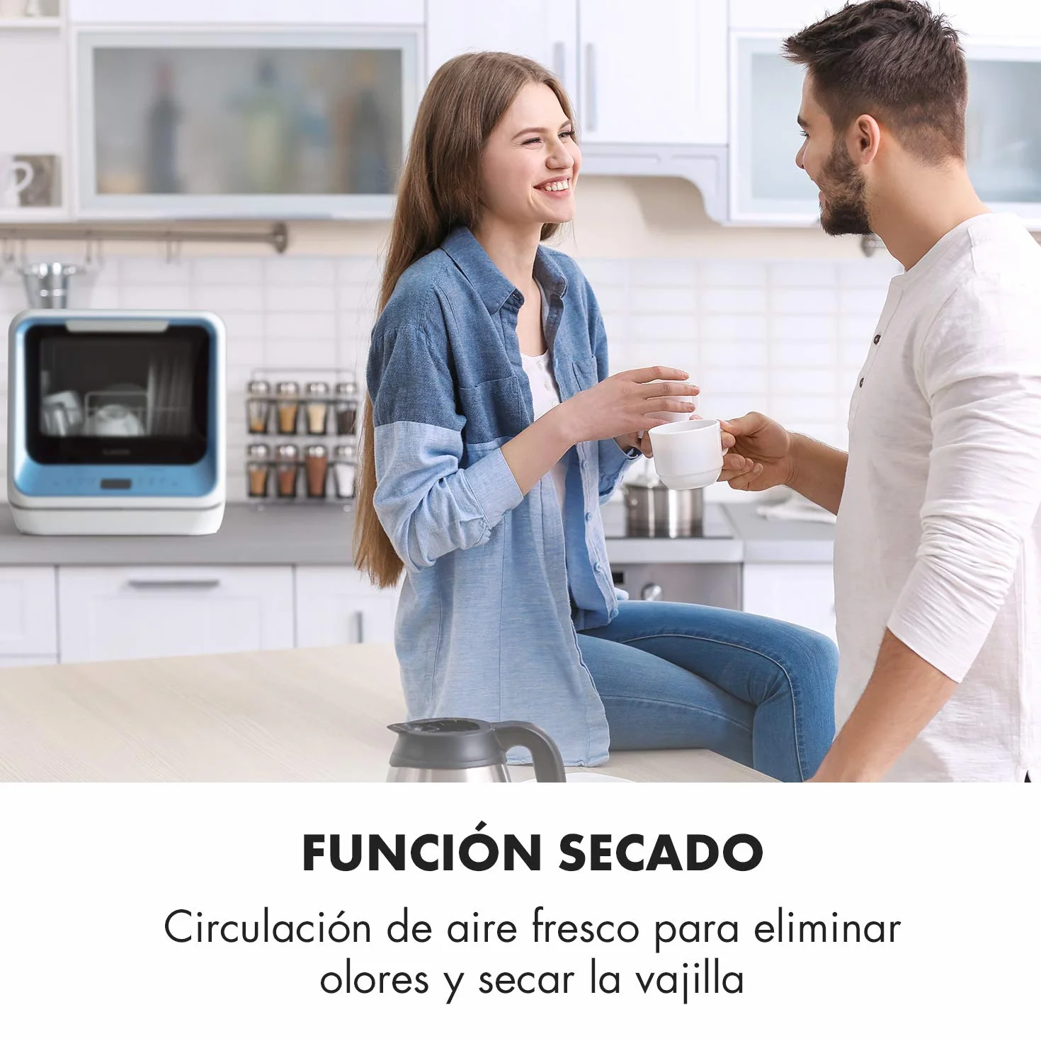 Klarstein Amazonia Mini Lavavajillas – Compacto, 7 Programas, 5L Depósito o Conexión Directa, Silencioso 58dB, Clase energética D, Pantalla Digital, Lavavajillas Portátil para Cocina Pequeña, Azul