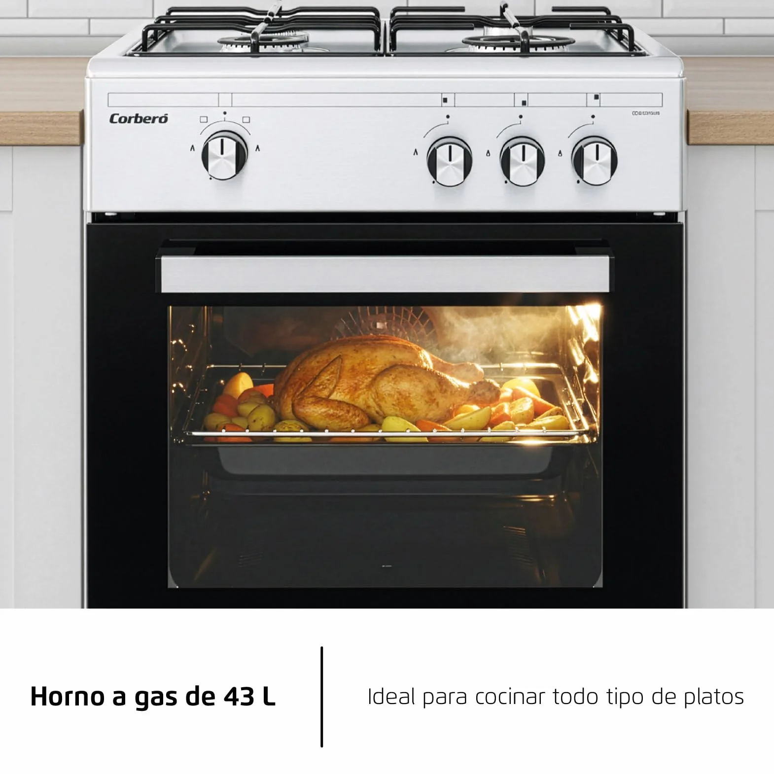Corberó Cocina Gas Plus CCSF35020BW 3 Fuegos Horno 43 L Doble Puerta Cristal Blanco