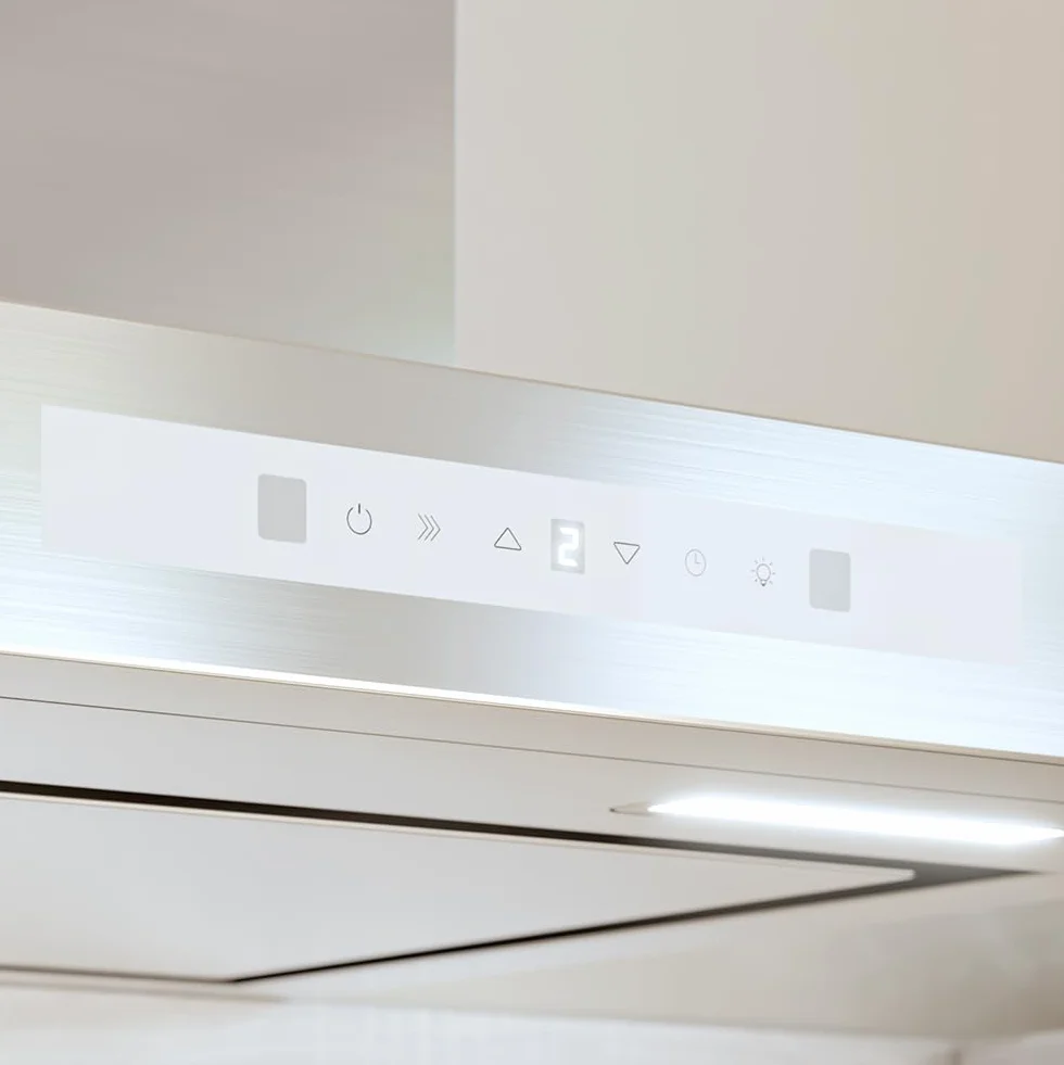 Cecotec Campana Extractora 60cm Tipo T Bolero Flux Tt 608000 Slim Glass White A++. Acabado Acero Inox Succión 800M3/H, Bajo Consumo, Display Táctil, Filtro Carbono, Hand Movement Control