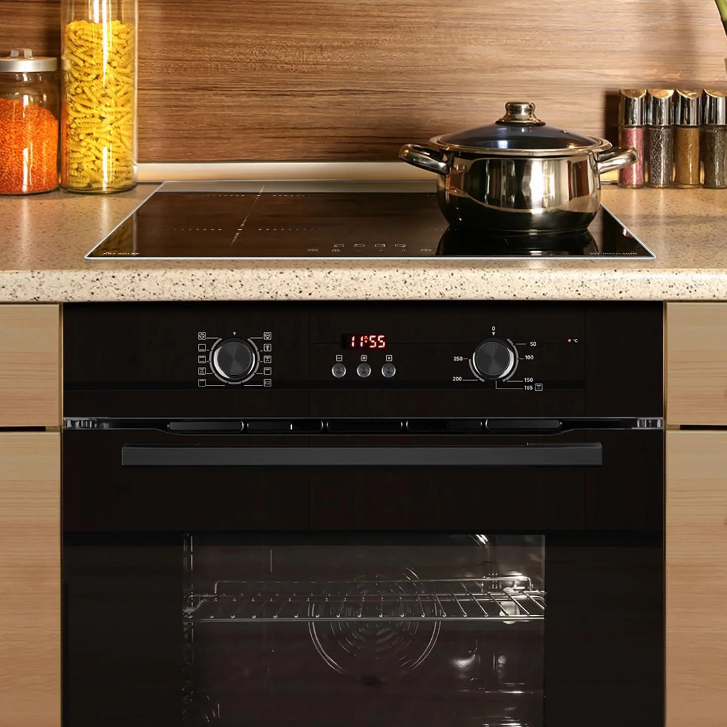 KKT KOLBE Juego de cocina autosuficiente | 60 cm horno empotrado negro BO8005FB | 59 cm placa de inducción IH85900ED | parrilla de aire caliente | temporizador | acristalamiento de protección térmica