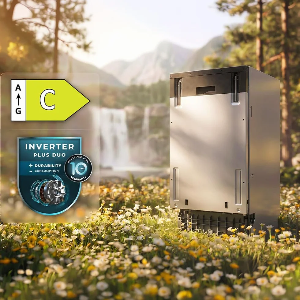 Cecotec Lavavajillas 45 cm Integrable Bolero Aguazero 45100 Full-BI Connected. 11 Cubiertos, 10 Programas, Inverter Plus Duo, Panel Táctil, WiFi, Smart Wash, O2Dry, Super Dry, FloorView Light