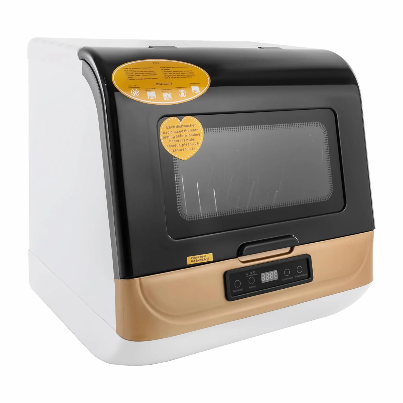 Mini lavavajillas, lavavajillas para 4-6 juegos de cubiertos, mini lavavajillas de mesa independiente con manguera de agua para residenciales, dormitorios (dorado)