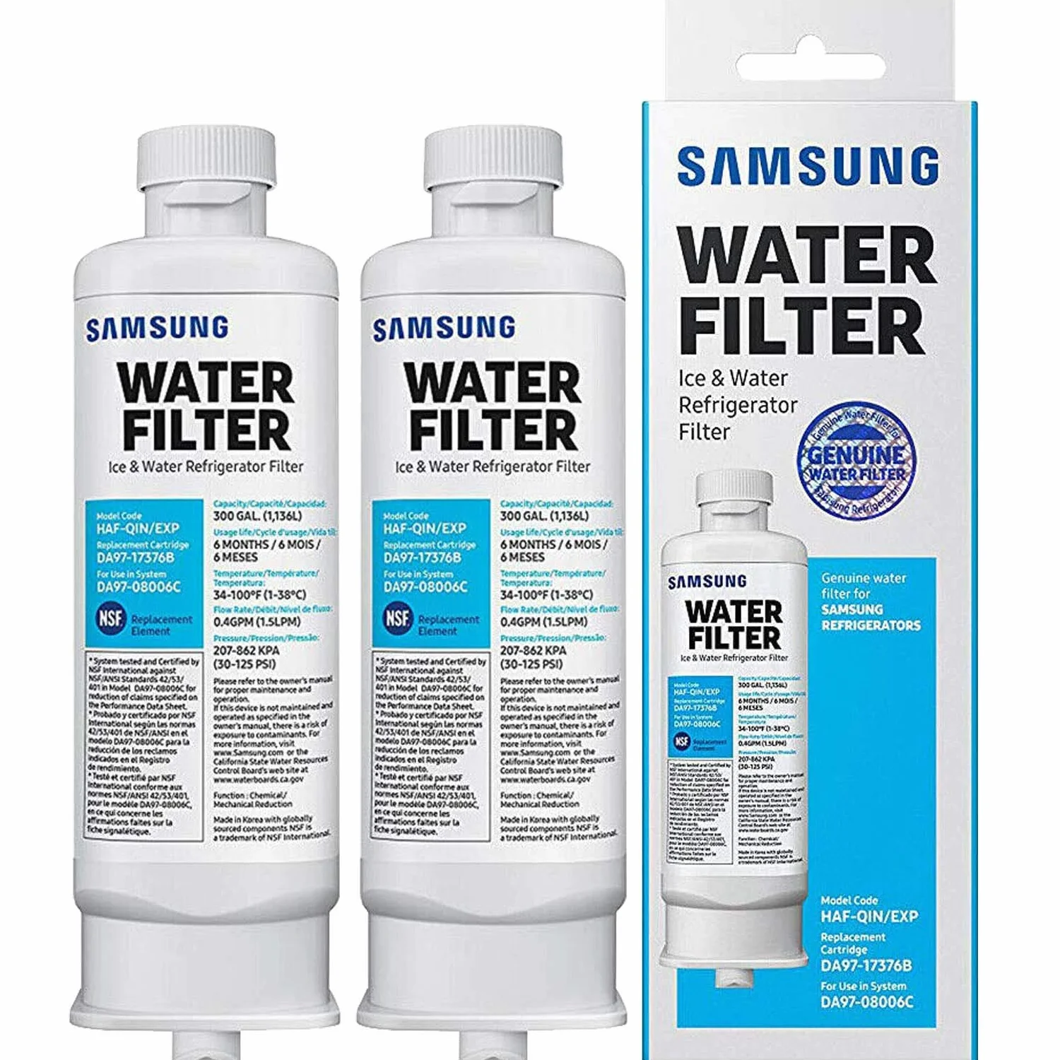 Samsung | 2x Filtro de agua HAFQIN, HAF-QIN/EXP, DA97-17376B, DA97-08006C Water Filter para frigorífico 4 Puertas