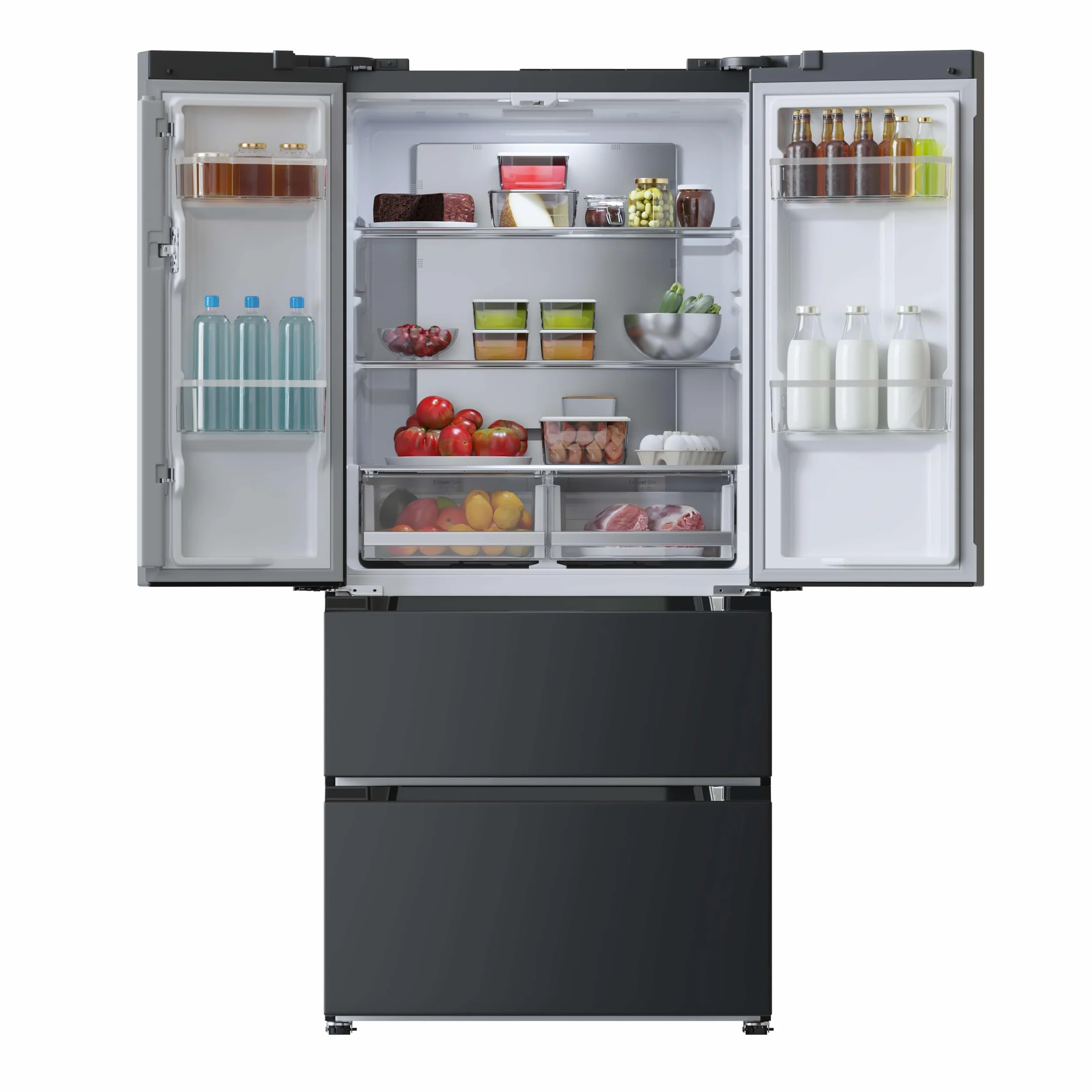 Cecotec Frigorífico puerta francesa Bolero CoolMarket FD 436 Dark E. Compresor Inverter Plus Frigorífico 4 Puertas Estilo Francés Dark 183X84Cm, 510L, No Frost, Clase Energética E, Metal Cooling