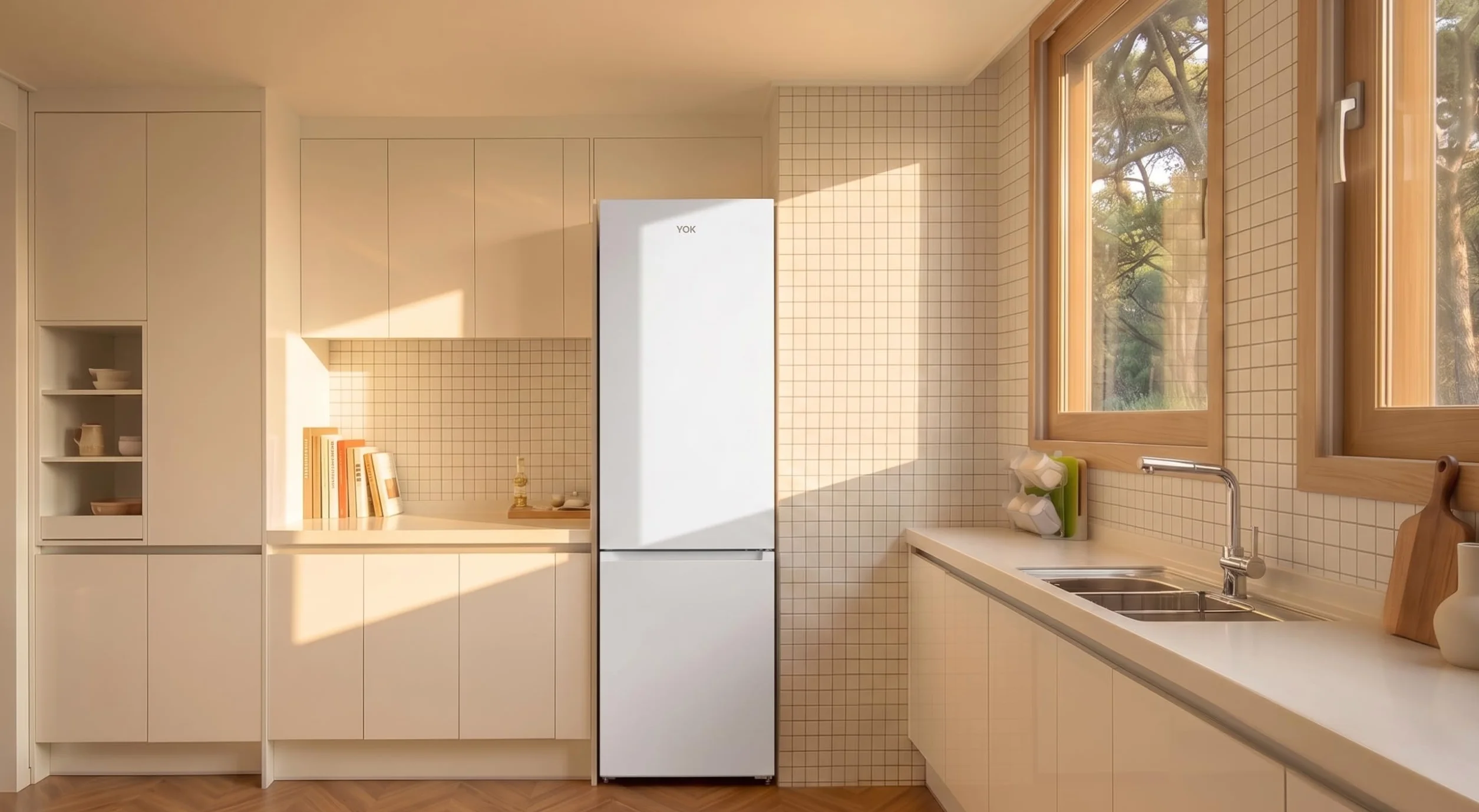 VOK Frigorífico Combinado No Frost 405L en 185.5cm - Compresor Inverter Silencioso 37dB, MaxVolume, Zona 0°C, Multi Air Flow, Clase E, Blanco, EVR-405NEW