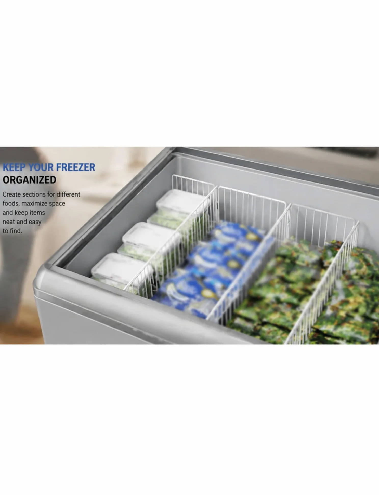 Separador de estante para congelador, rejilla universal frigorífico | Rejilla organizadora ajustable for congelador, estante metálico de acero resistente(65cm,61-91cm)