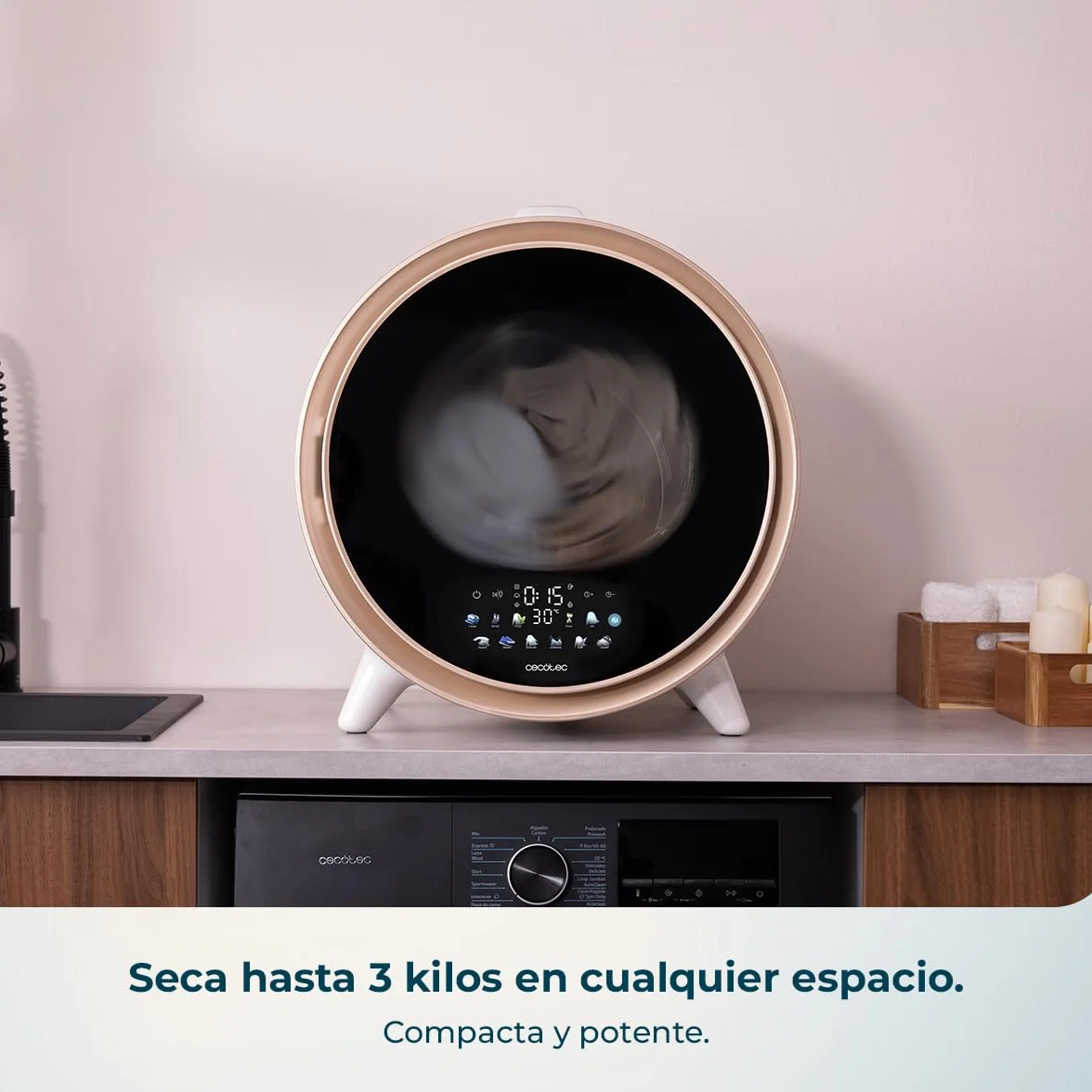 Cecotec Secadora Compacta de Evacuación 3Kg Bolero DressCode Dry 3600V. 12 Programas, Secado Automático Inteligente, Pantalla FullColor, Función UV Care, Dry Shoe Pro, Delay Start, Blanca